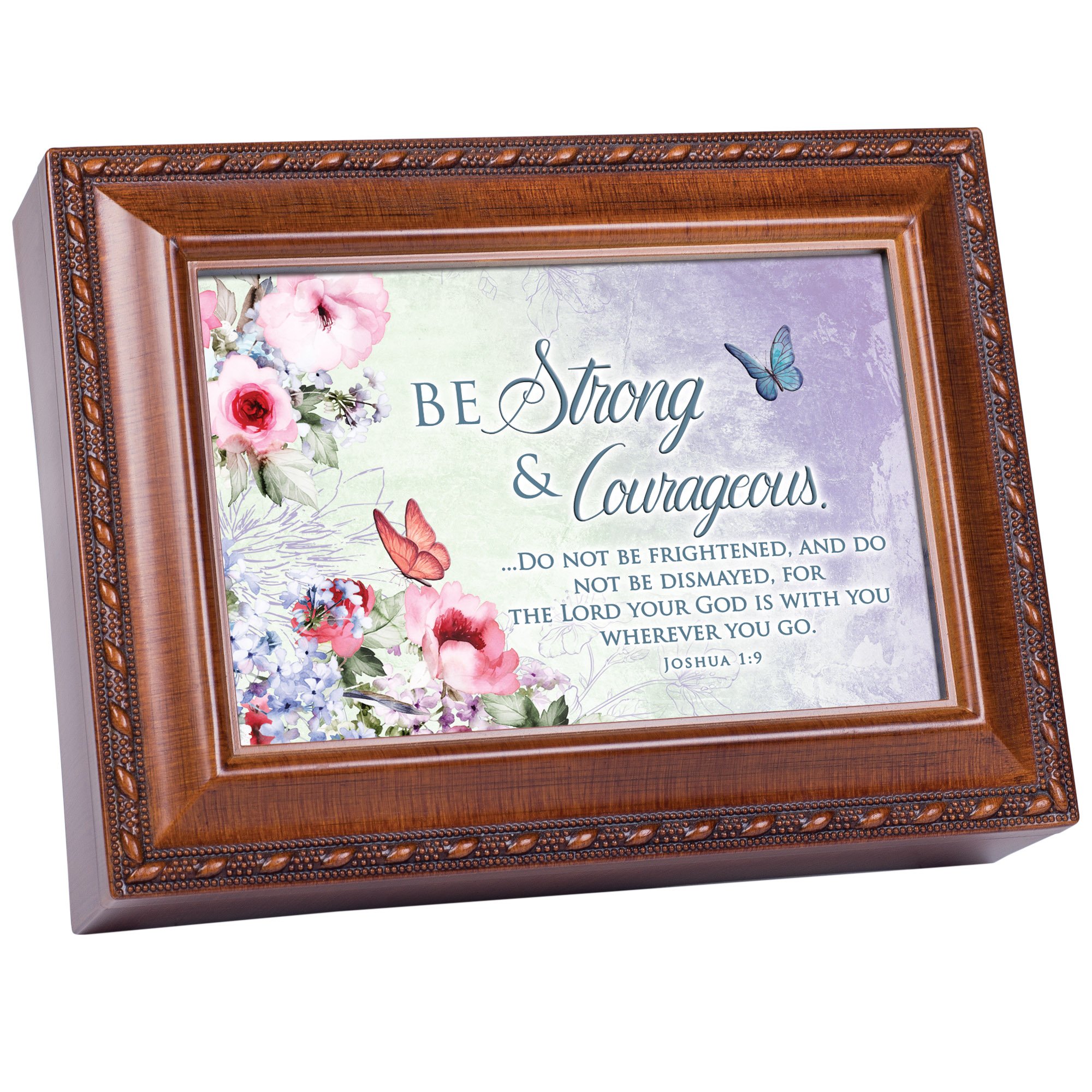 Wooden Music Box with Rope Trim - Plays 'Amazing Grace' - Cottage Garden Decor - Inspirational 'Be Strong God is With You' Gift - Perfect for Home Decor, Christian Gifts & Wedding Favors