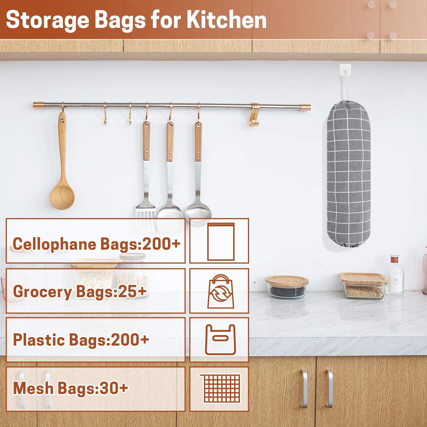SWISSELITE 2-Pack Reusable Plastic Bag Holder & Organizer - Wall Mount Grocery Bag Storage Dispenser (22x9 Inch) - Perfect for Kitchen, Pantry & Garage Organization