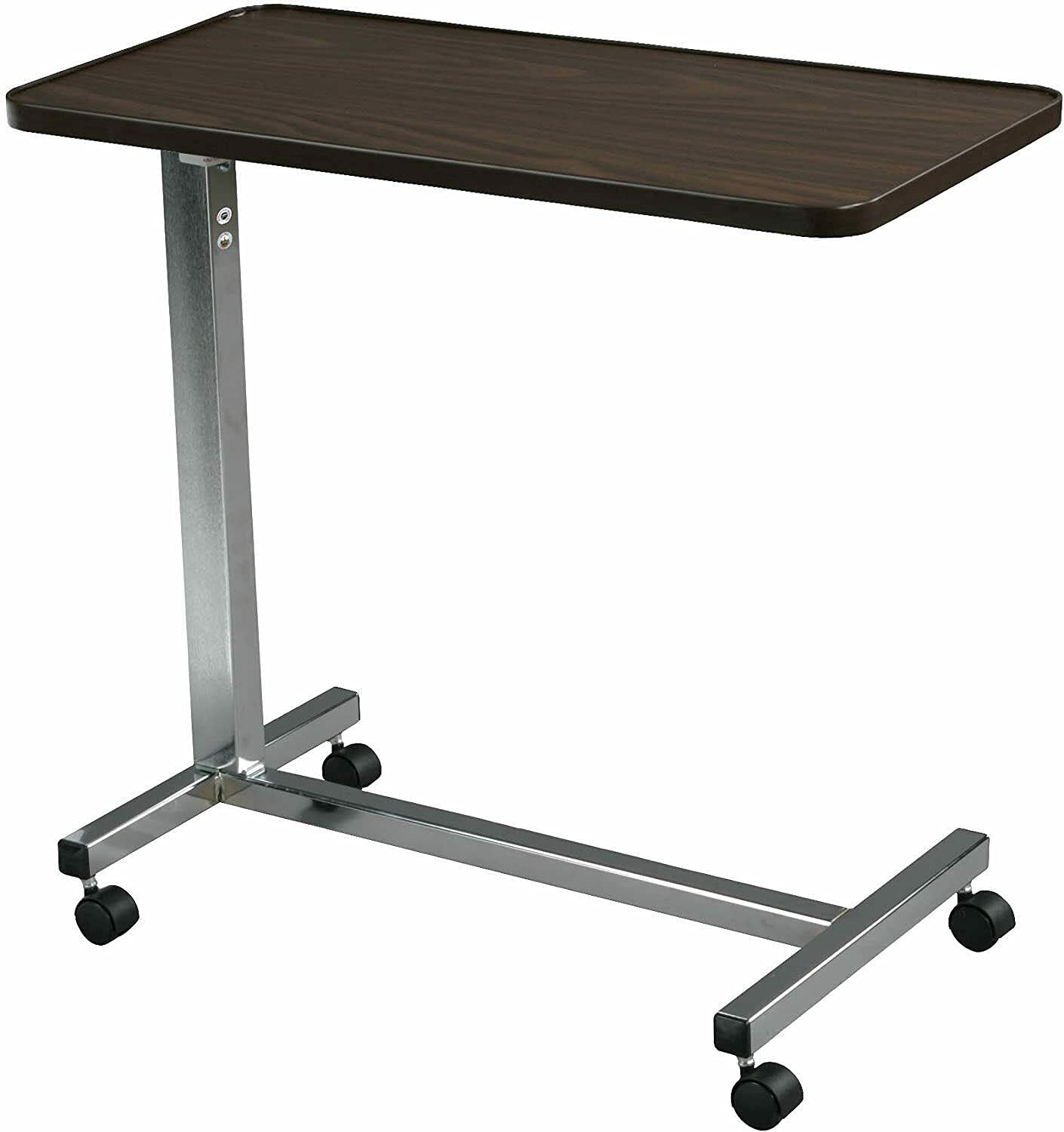 Adjustable Overbed Table with Wheels - Chrome Fabric Bedside Tray for Laptop, Food & Drinks - Perfect for Wheelchair, Hospital, Home Office & Bed Use