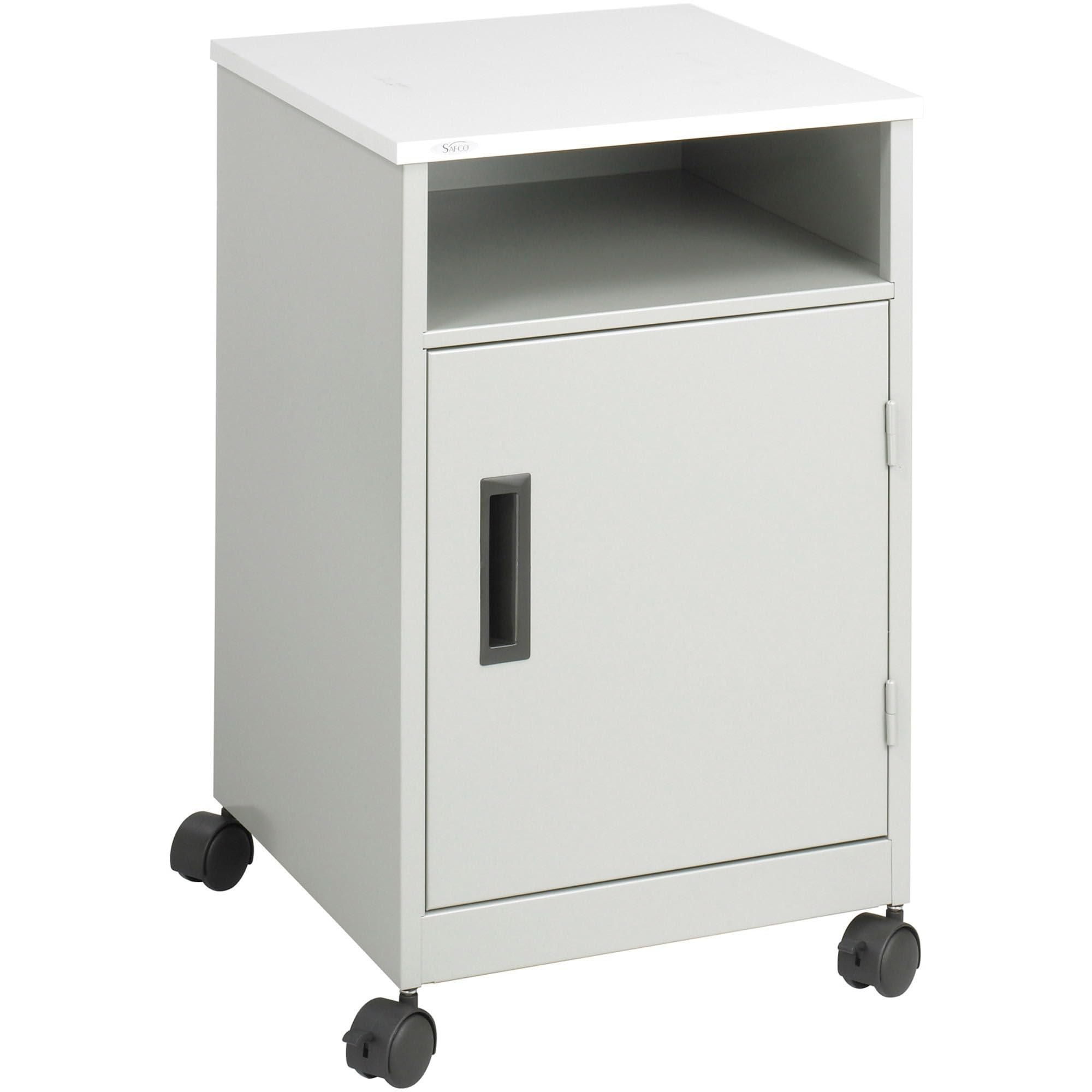 Safco 1871GR Compact Machine Stand with Single Door Storage - Gray | Heavy Duty Workbench for Garage, Workshop & Office Organization