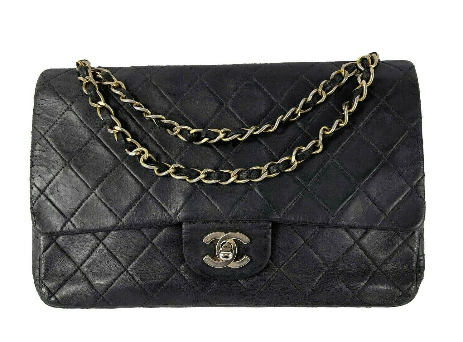 Vintage CHANEL Medium Classic Double Flap Black Leather Shoulder Bag - Crossbody Purse for Women | Luxury Designer Handbag for Date Night, Office & Evening Events