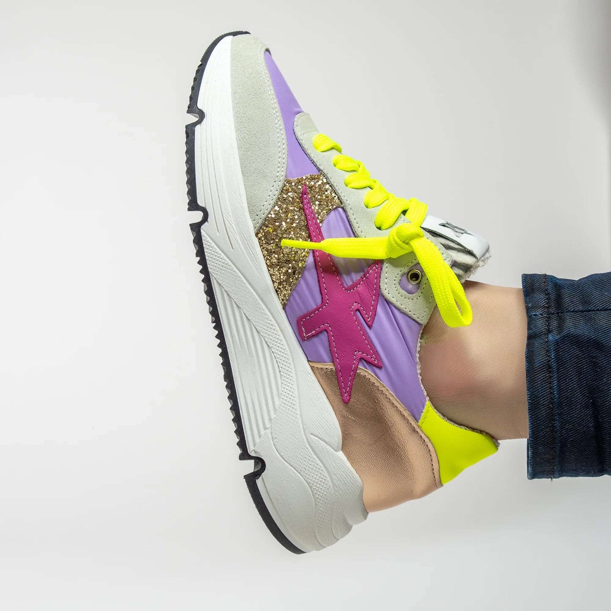 Cynthia Richard Women's Lightning Strikes Leather Sneakers - Comfortable Casual Shoes in Lilac Purple Multi Color | Perfect for Walking, Work & Everyday Wear