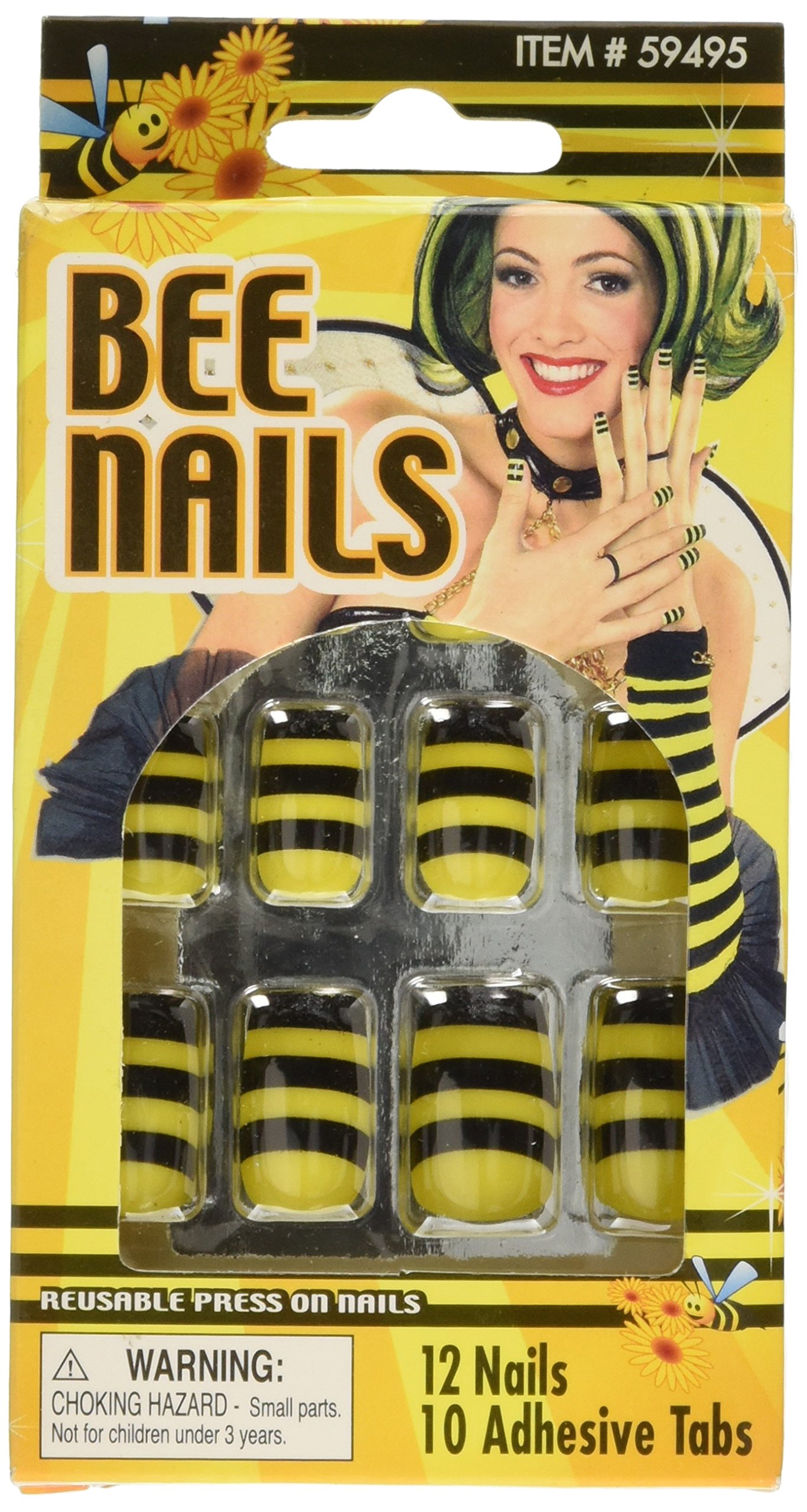 Forum Novelties 59495F Bee Fancy Nails - Adorable Bee-Themed Press-On Nails for Women, Perfect for Halloween Costumes, Cosplay, and Themed Parties