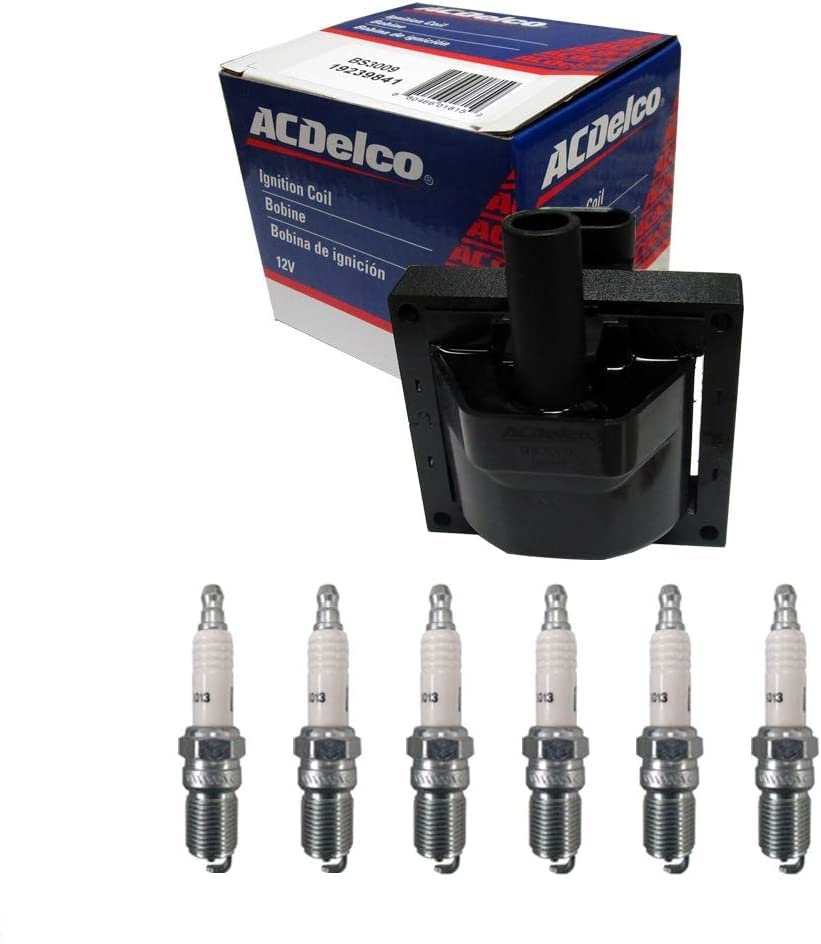 OEM Ignition Coil & 6 Platinum Spark Plugs Set for 1996-2000 Chevrolet GMC Oldsmobile Pontiac - Compatible with 19239841 & 41-962 - Perfect for Engine Tune-Up & Performance Enhancement