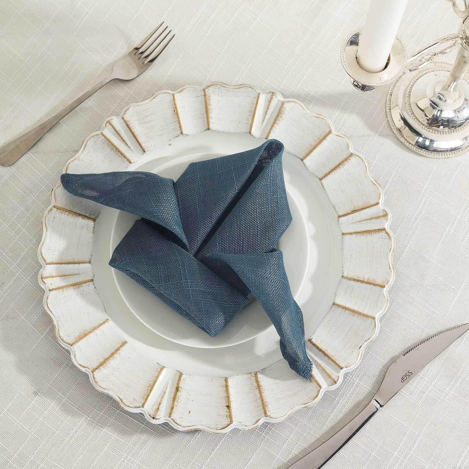 Efavormart 5 Pack Blue 20x20 Inch Premium Faux Linen Napkins - Slubby Textured Wrinkle Free Cloth Napkins for Wedding, Party & Formal Dining Decor