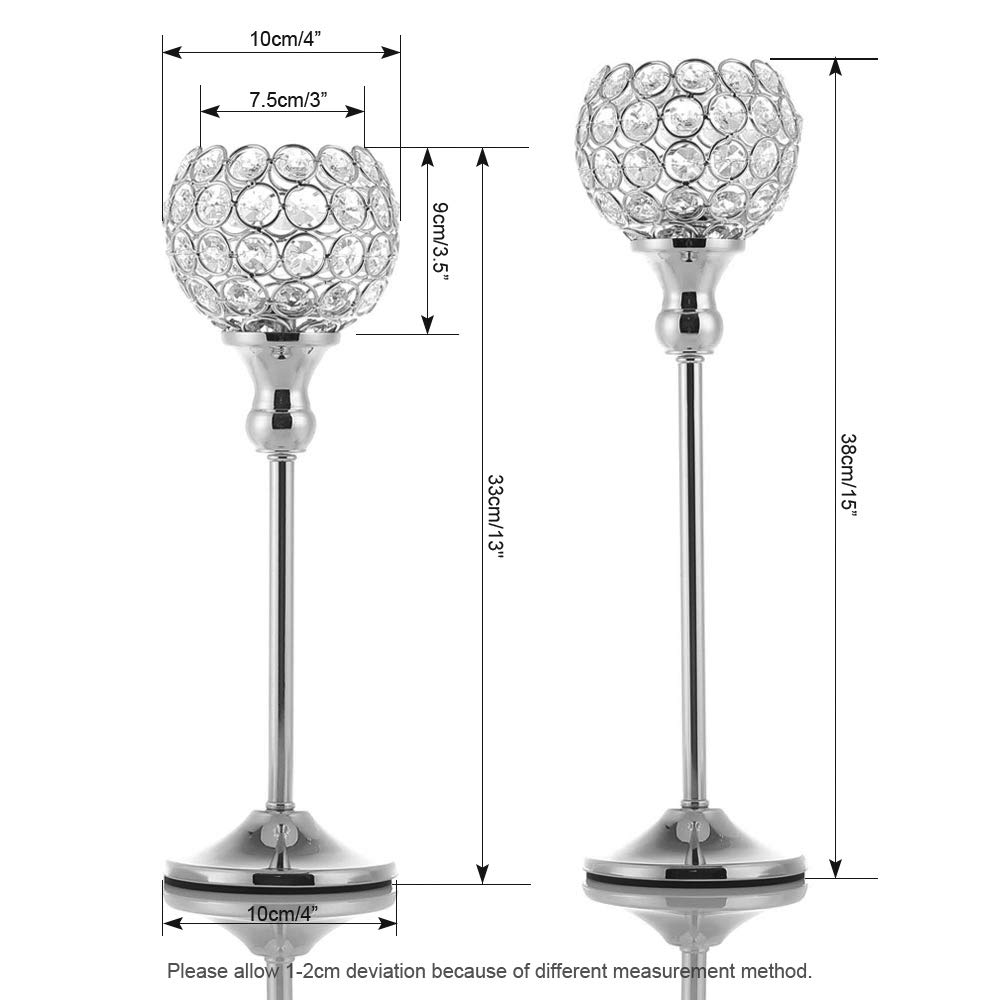 VINCIGANT Silver Crystal Votive Candle Holders Set of 2 - Elegant Tea Light Candle Stand for Wedding Centerpieces, Dining Table Decor, Christmas, Housewarming Gifts - Perfect for Romantic Dinners, Holiday Decorations & Special Occasions