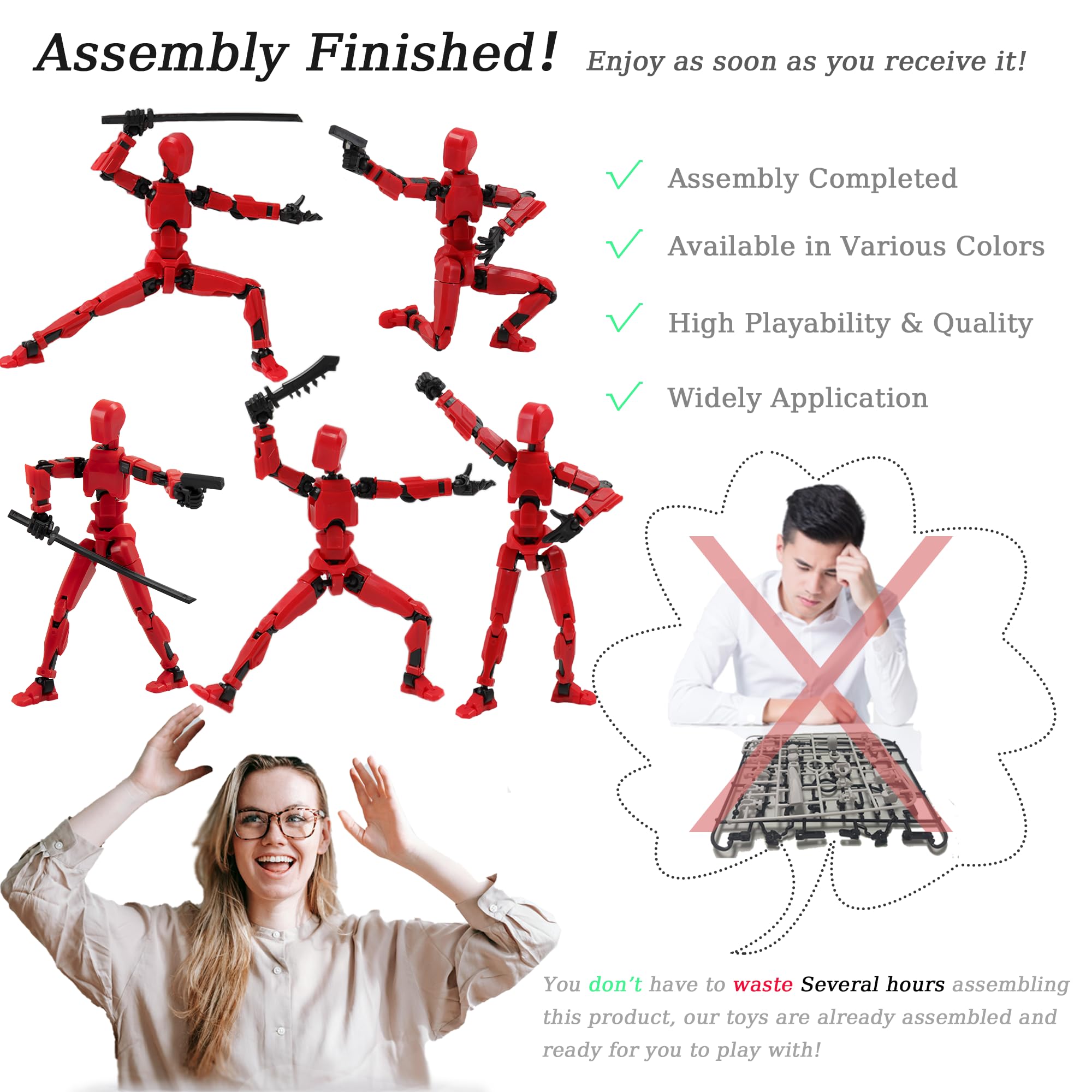 Titan T13 Action Figures - Fidget Toys for Boys & Girls, Autism Sensory Toys, 3D Lucky Dummy Robot Anime Figures with Multi-Jointed Movable Parts - Cool Gadget Gift for Kids (Pre-Assembled/Red) - Perfect for Stress Relief, Classroom Focus & Collectible Display