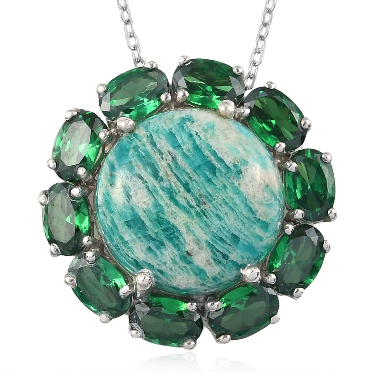 925 Sterling Silver Platinum Plated Amazonite Pendant Necklace for Women - 20