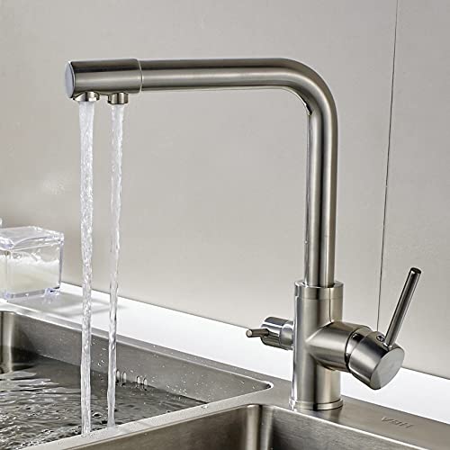 OMOONS Brushed Nickel Kitchen Sink Faucet with 360° Rotation & Water Filtration - Commercial Grade Farmhouse Bar Tap for Clean Drinking Water | Perfect for Home Kitchen, Restaurant, RV & Outdoor Use