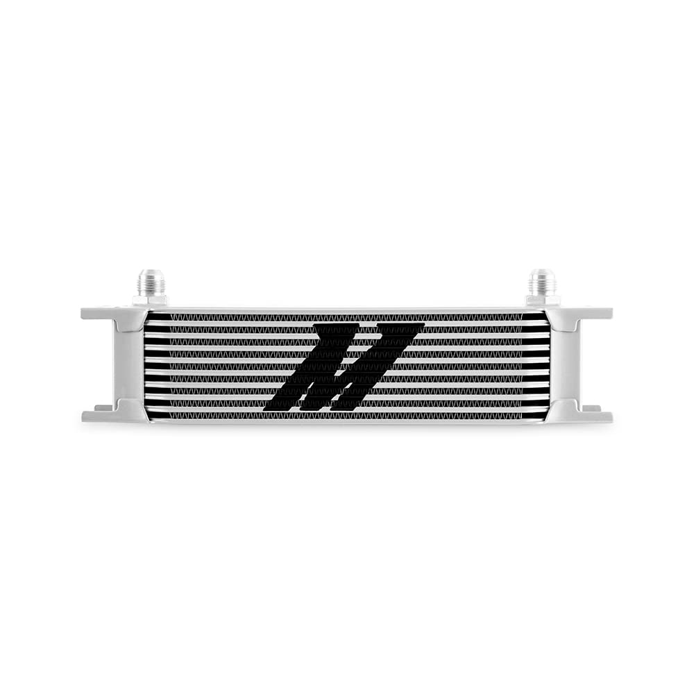 Mishimoto MMOC-10-8SL Universal 10-Row Aluminum Oil Cooler with 8AN Fittings - High Performance Cooling for Cars, Trucks & Racing Vehicles - Silver Finish