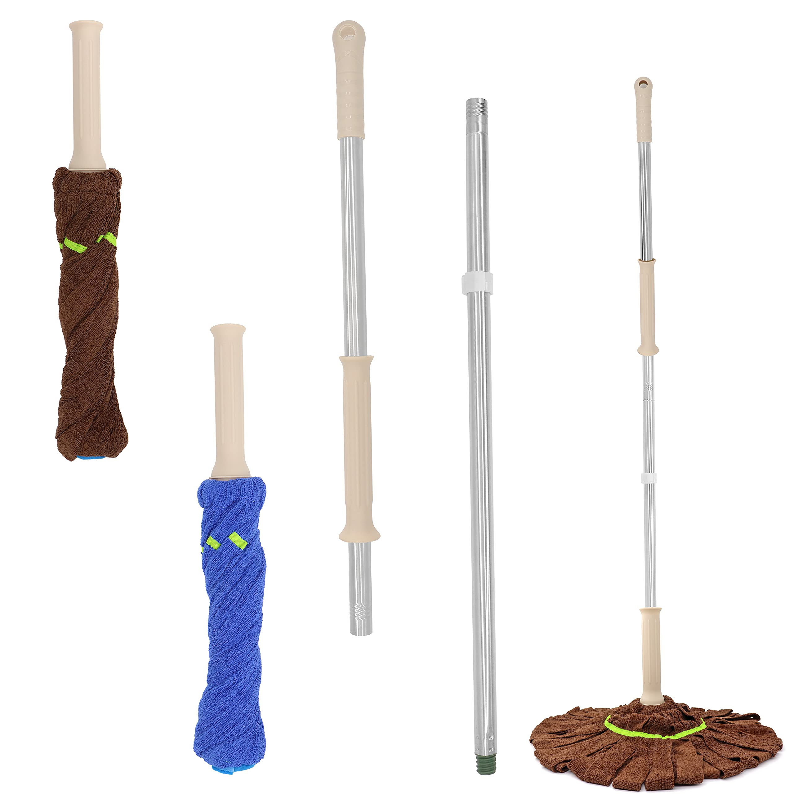Self-Wringing Microfiber Twist Mop with 2 Reusable Mop Heads - Khaki | Easy Cleaning for Floors, Tiles & Hardwood Surfaces