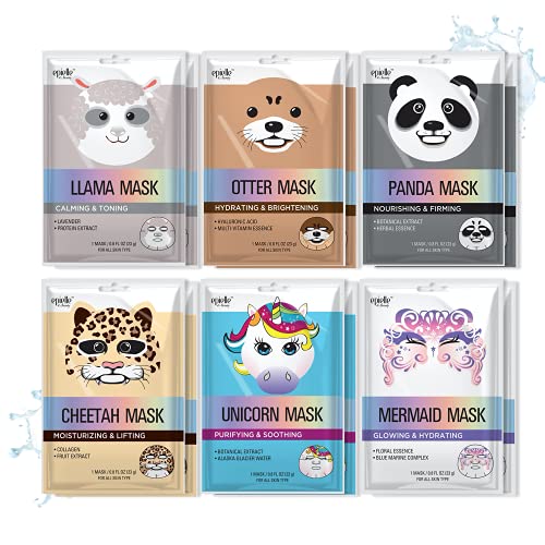 Epielle Animal Character Sheet Face Masks - 12 Pack for All Skin Types | Spa & Skincare Gifts for Women, Kids, Mothers Day, Teacher Appreciation | Perfect for Girls Night, Birthday Parties & Stocking Stuffers | Hydrating & Fun Facial Treatment for Relaxation & Self-Care