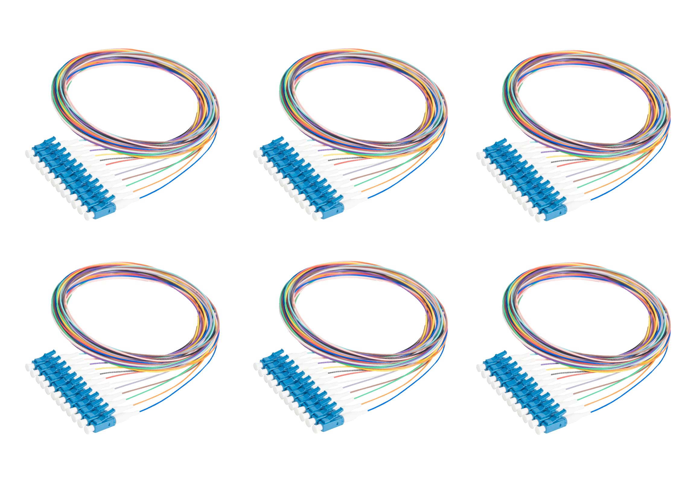 SpeedyFiberTX - 12 Fiber 900um Fiber Optic Pigtail, Corning SMF-28 Singlemode 9/125um Ultra Optical Fiber, OS1/OS2 Compatible (1 Meter / 3.28 Feet, LC/U 6 Pack) - Perfect for Data Centers, Telecom Networks & High-Speed Internet Installations