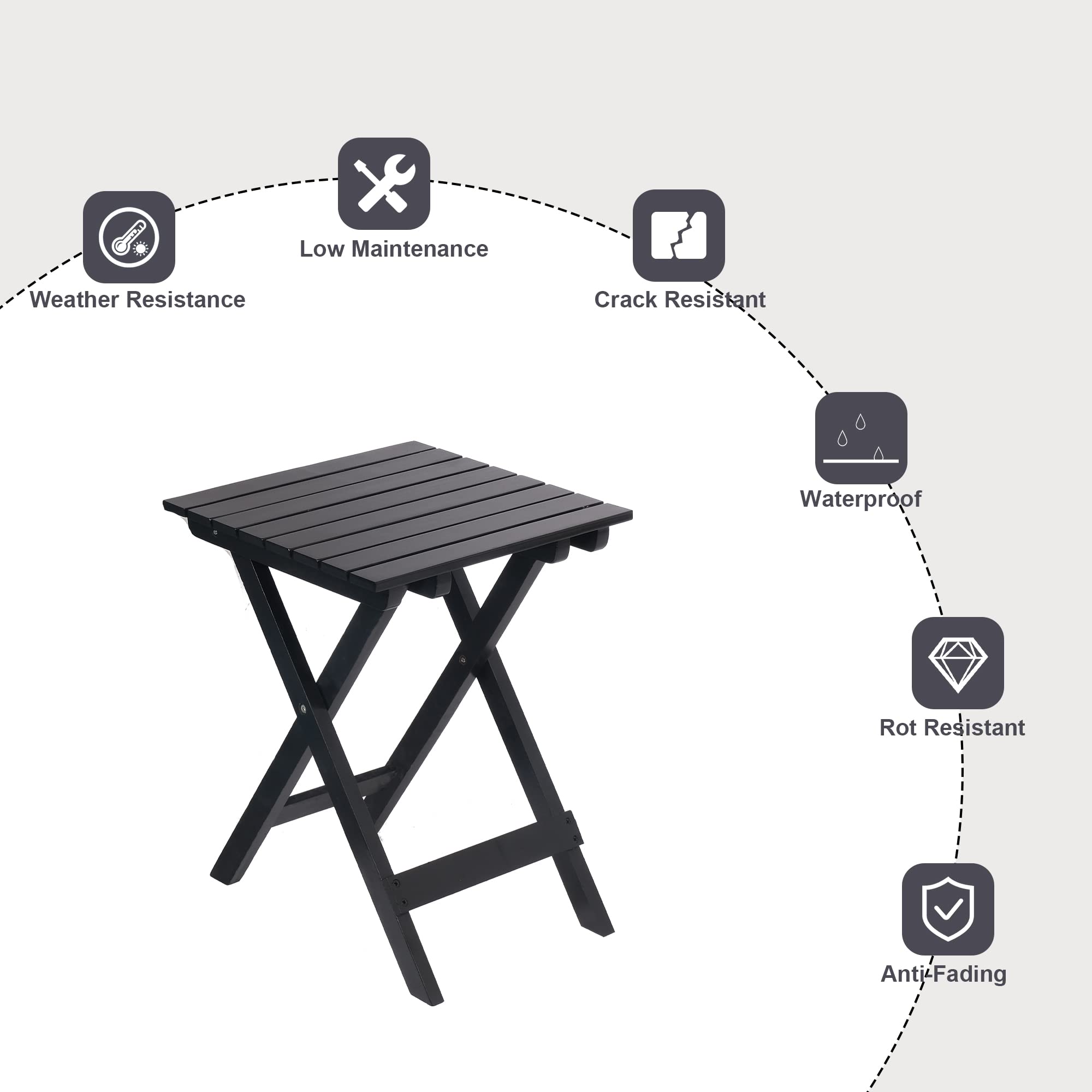LUCKYERMORE Wooden Folding Square Side Table - Outdoor Patio End Table for Poolside, Backyard & Garden - Black | Perfect for Drinks, Books & Decor by Pool, Patio or Balcony