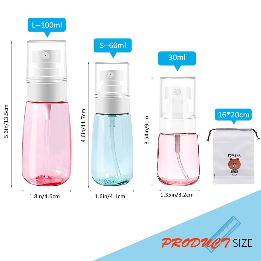 AMORIX 6PCS 100ml (3.4 oz) Empty Fine Mist Spray Bottles - Refillable Travel Size Containers for Essential Oils, Hairspray, Perfume & Cosmetics | Includes Drawstring Bag | Perfect for Travel, Gym, Salon & Home Use