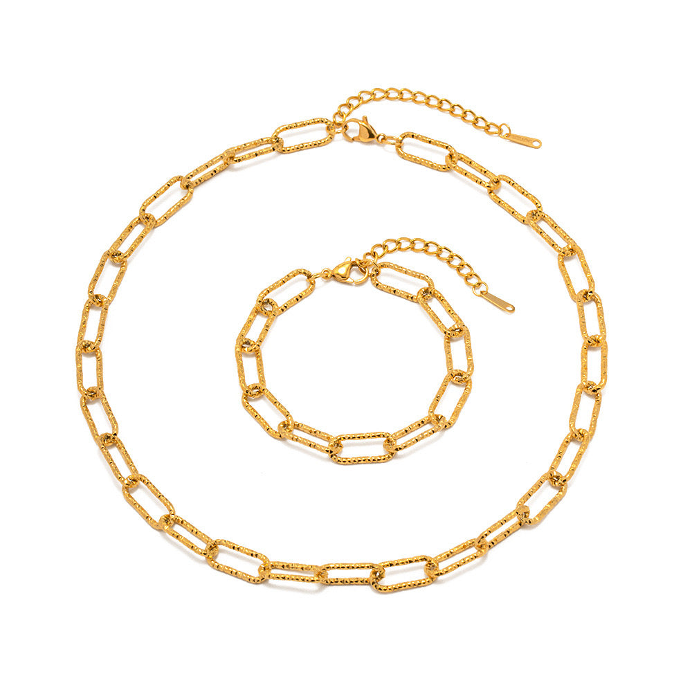 18K Gold Plated Stainless Steel Link Chain Bracelet and Necklace Set - Elegant Jewelry Gift for Women | Perfect for Weddings, Parties & Everyday Wear | JDWB030