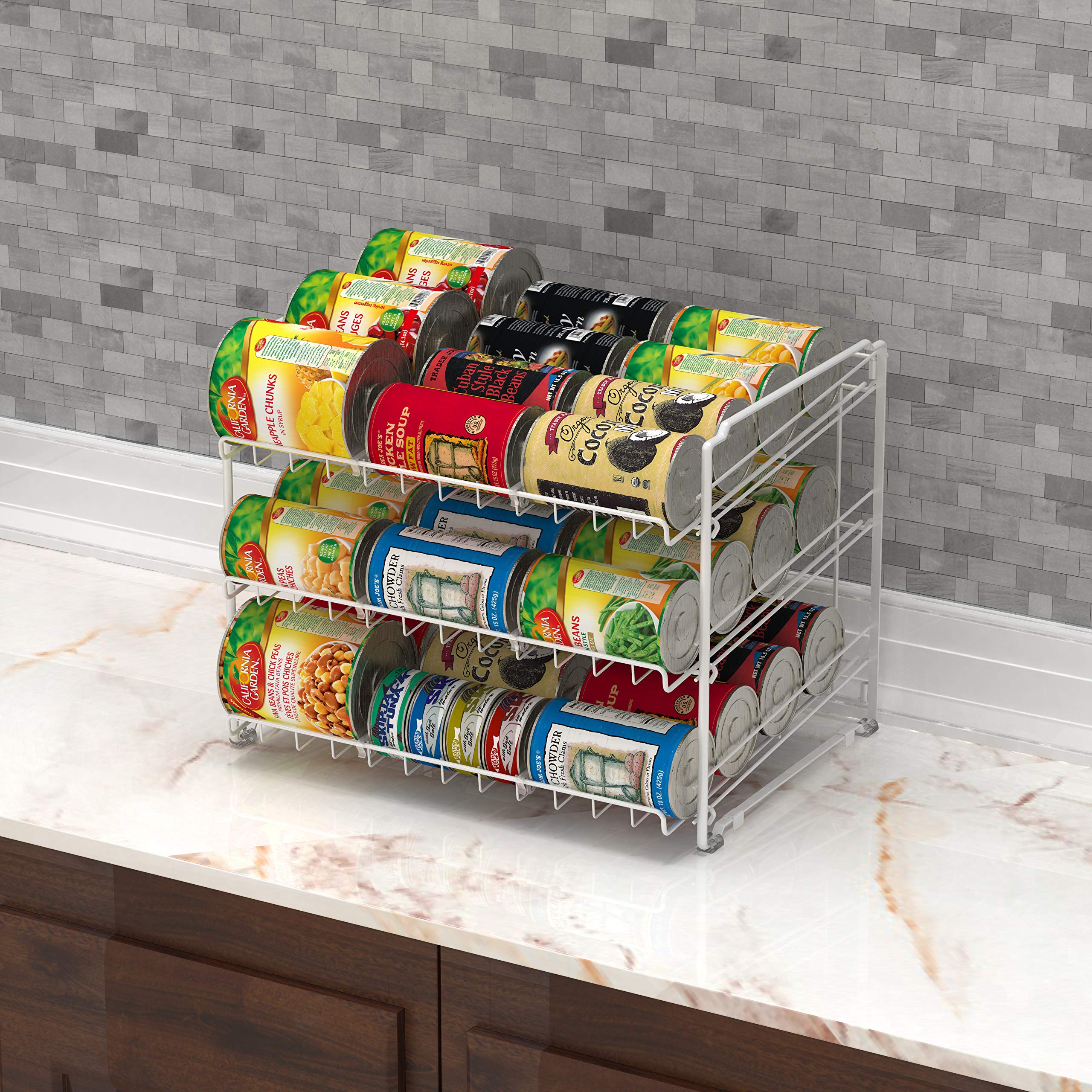 Stackable Can Rack Organizer for Pantry Storage - Space Saving Kitchen Cabinet Organizer for Canned Food, Spices & Groceries - Perfect for Home, Restaurant & Office Pantry Organization (White)