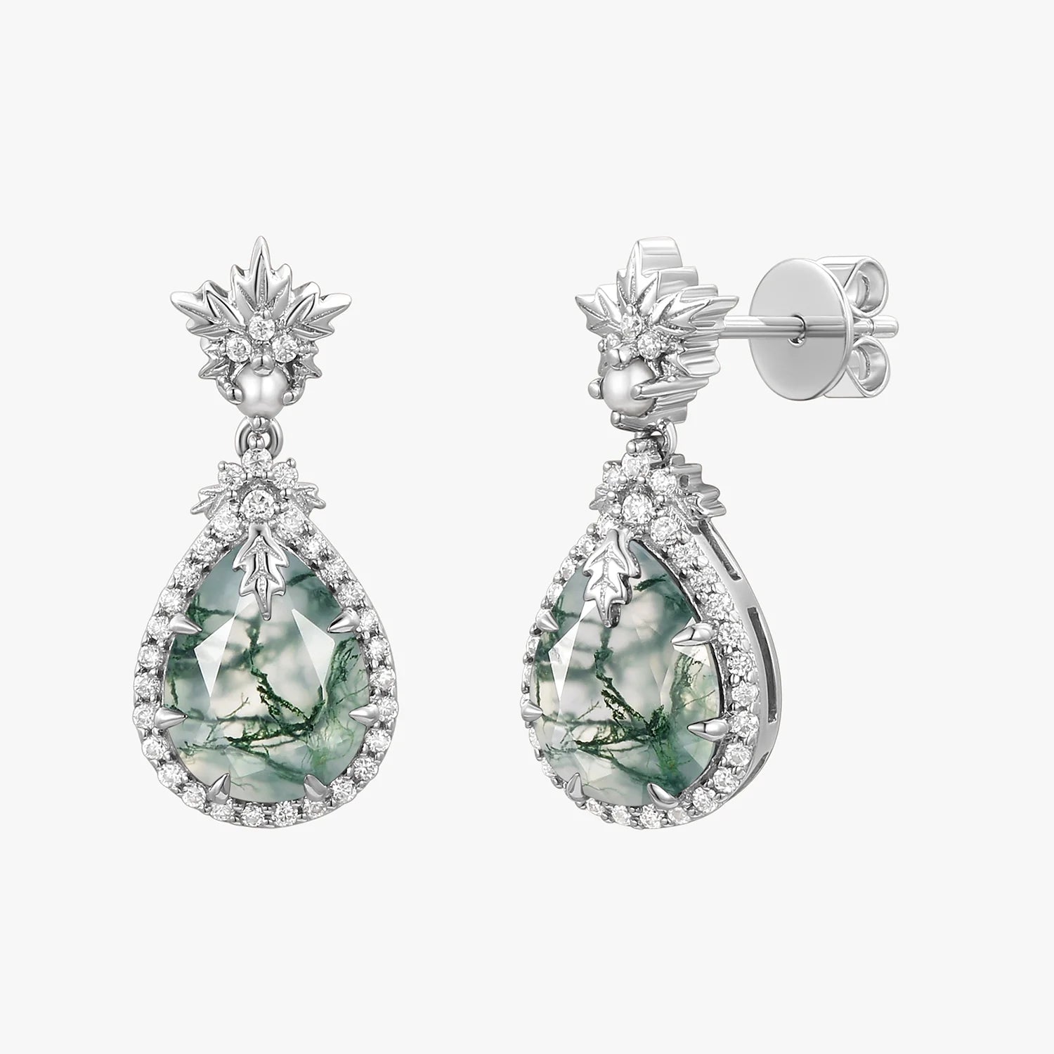 Natural Moss Agate & Pearl Vintage Inspired Yellow Gold Earrings - Elegant Dangle Earrings for Women, Perfect for Weddings, Parties & Special Occasions
