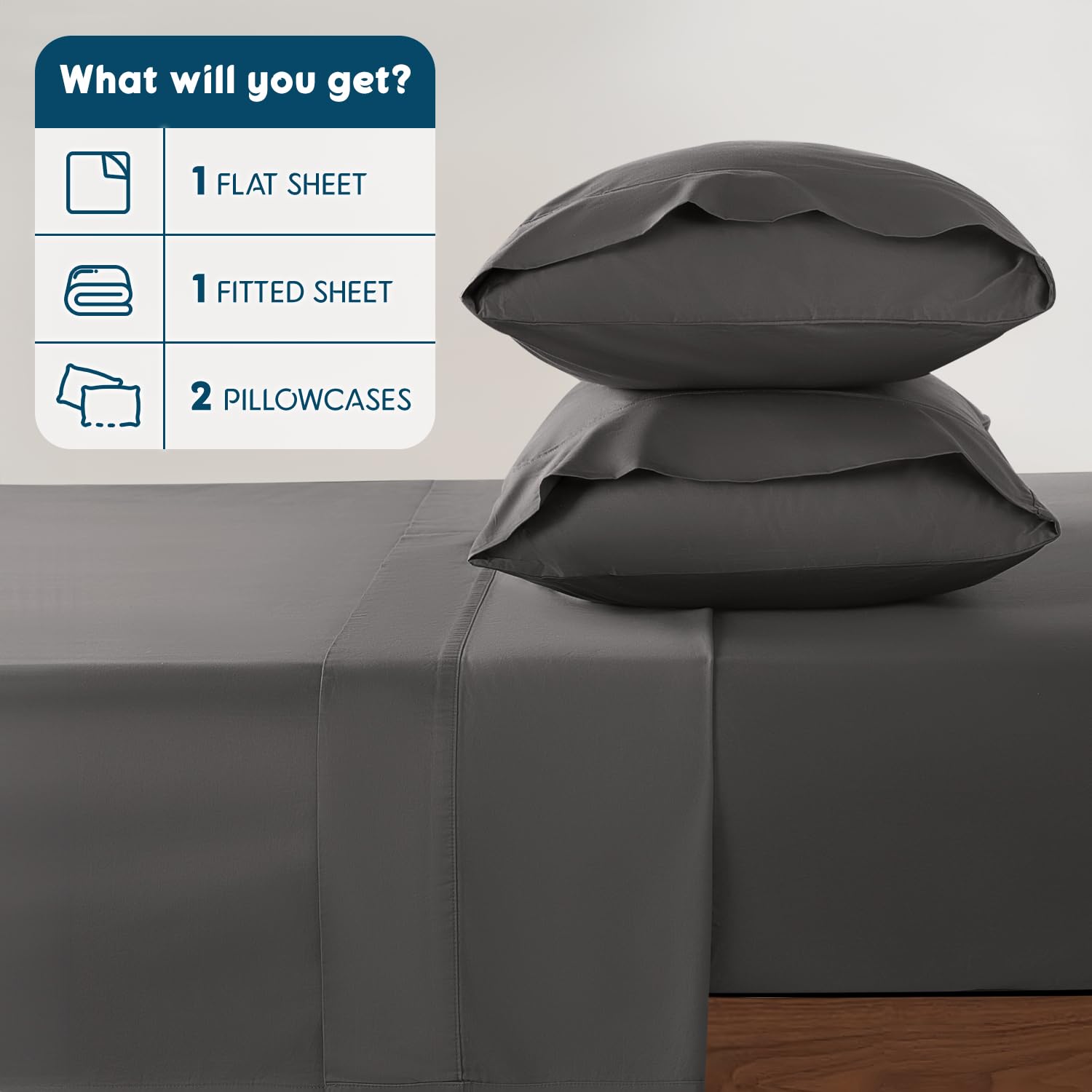 SONORO KATE 100% Egyptian Cotton Sheets Set - 800 Thread Count Luxury Hotel Sateen Weave, Cooling & Breathable Bedding - King Size, Dark Grey (4 PC) for Deep Pocket Mattress Up to 16