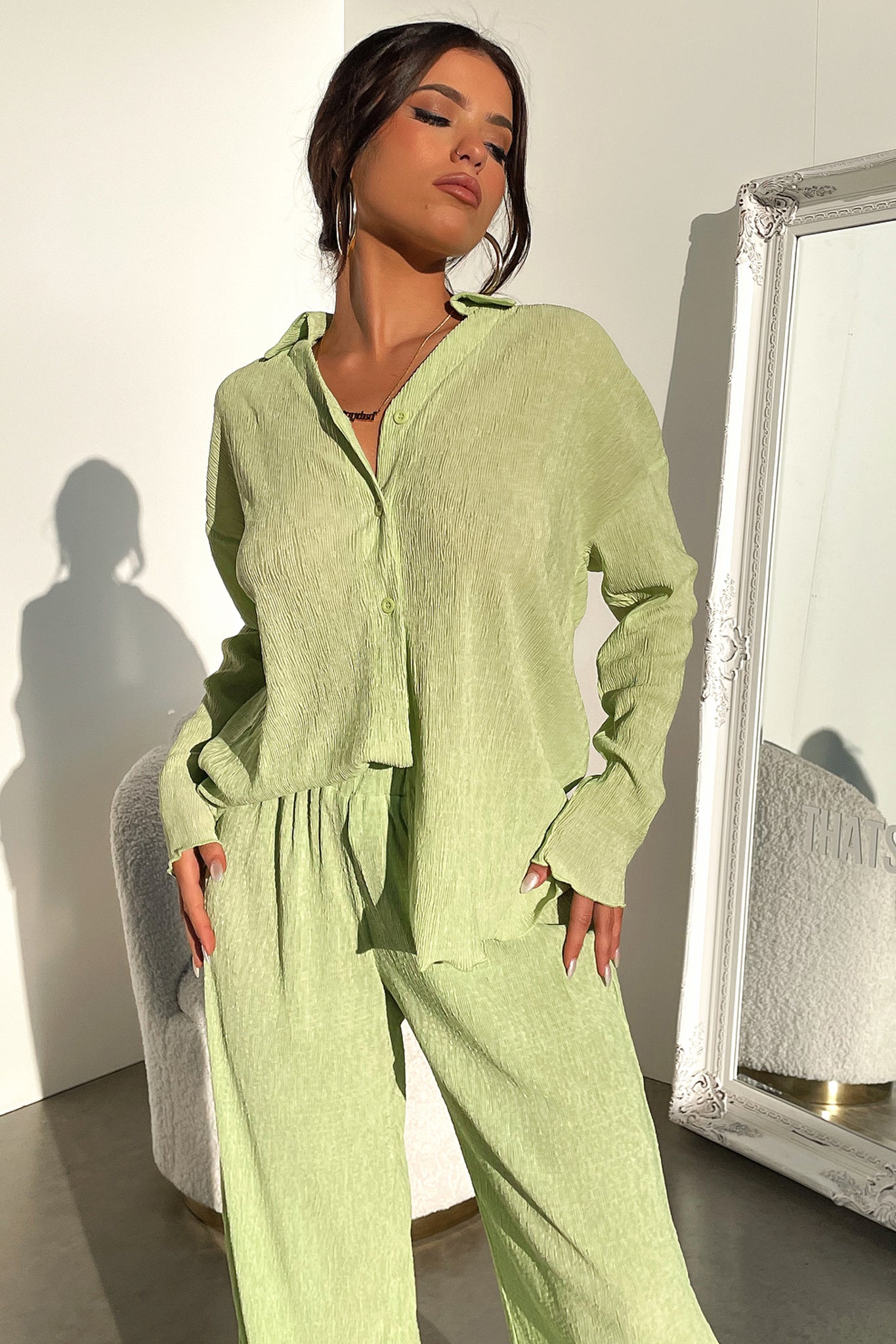 Ellora Women's Long Sleeve Casual Shirt - Soft Cotton Green Top for Everyday Wear | Office, Outing & Travel Outfit