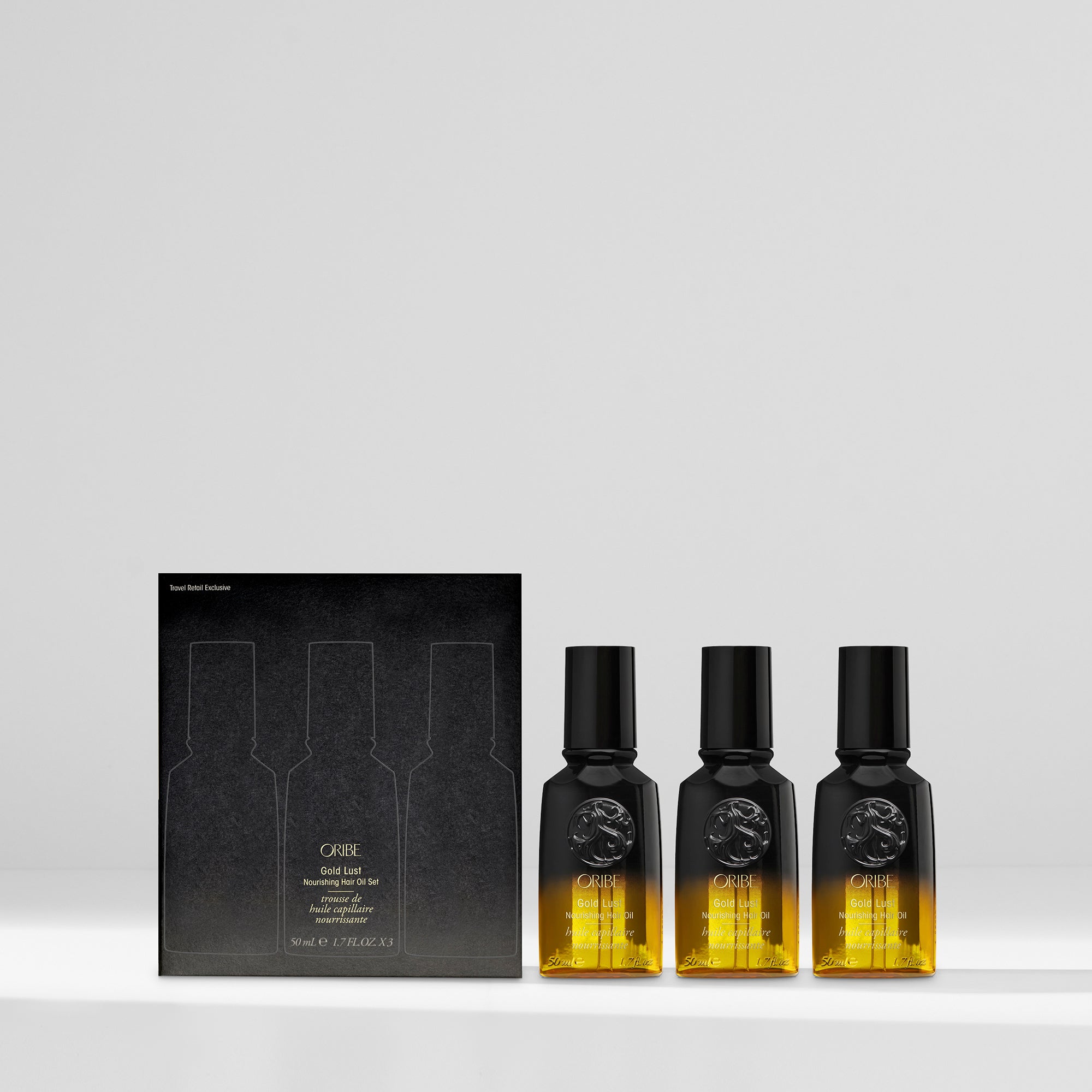 Premium Gold Lust Nourishing Hair Oil Travel Set - 3 Piece Kit for Dry, Damaged Hair - Perfect for Vacation, Gym & On-The-Go Hair Care