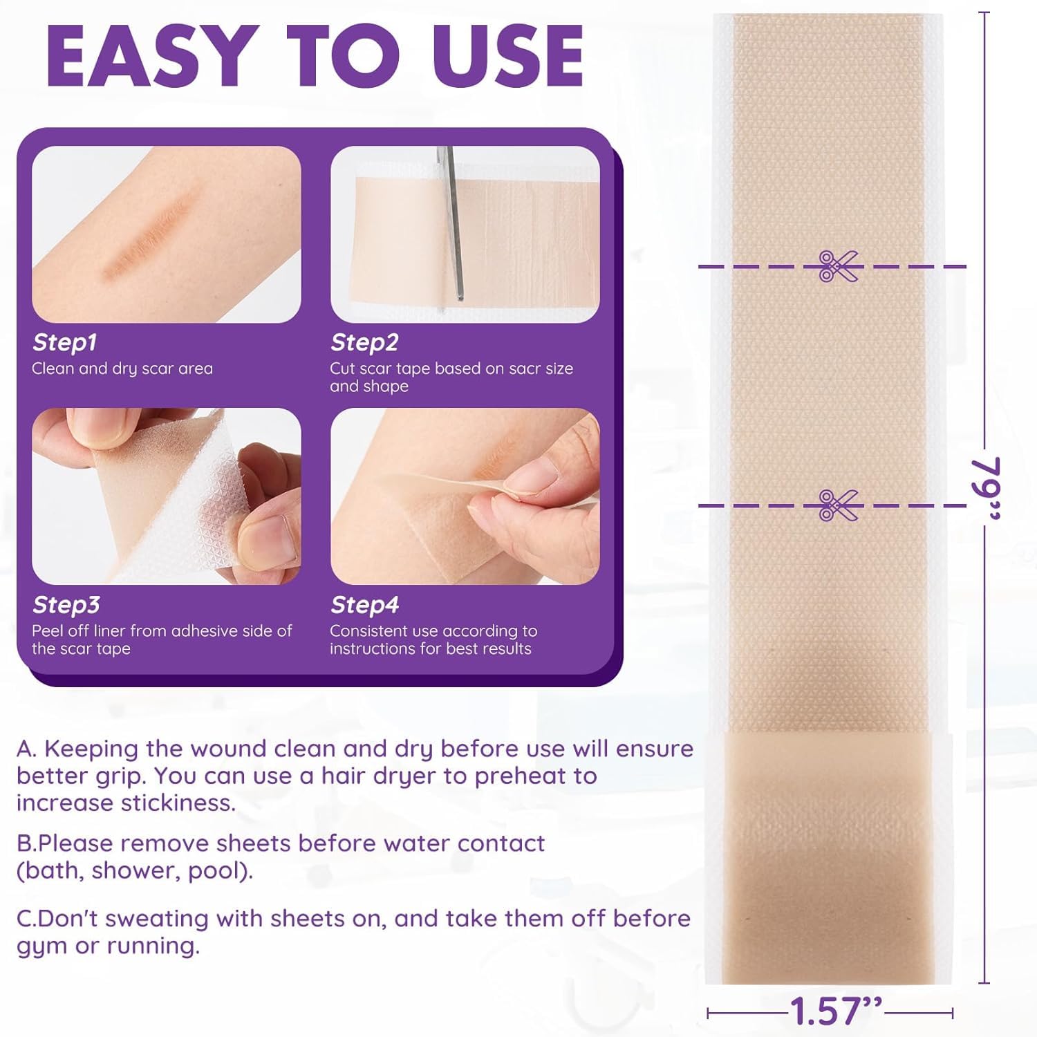 Professional Reusable Silicone Scar Sheets & Tape (1.6