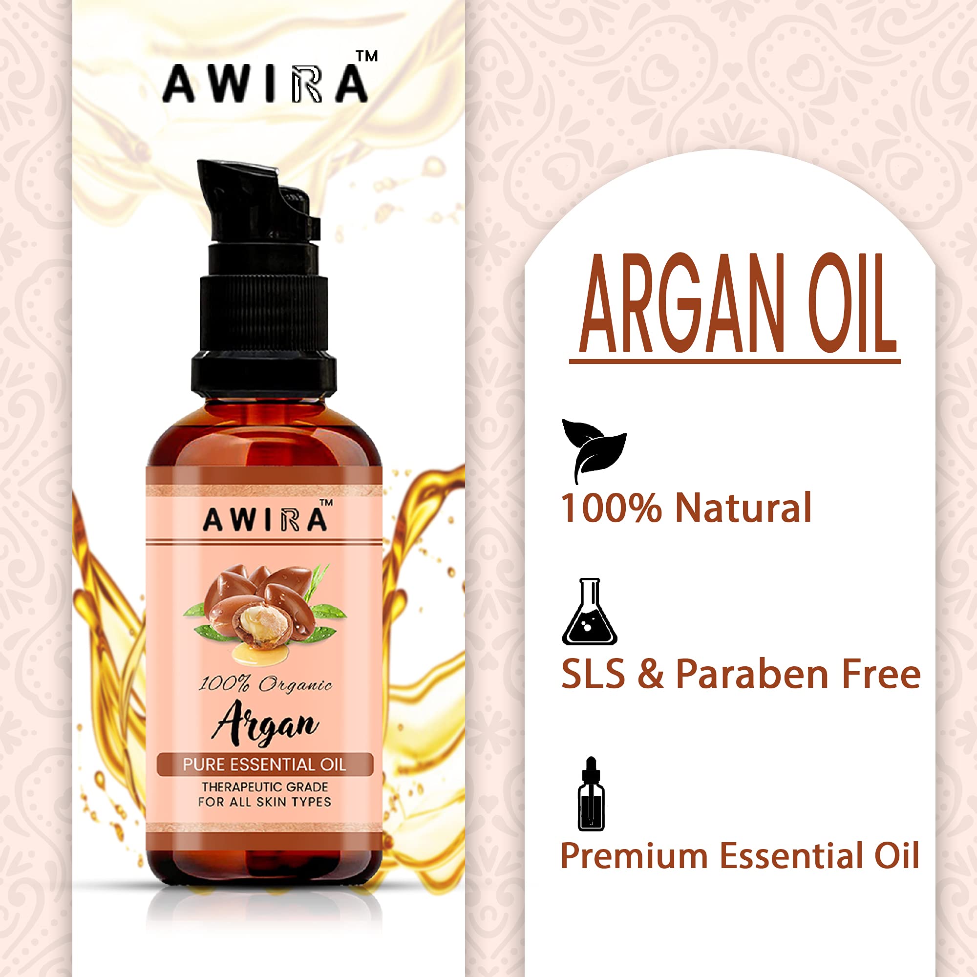Awira Cold Pressed 100% Pure Argan Oil for Hair Growth, Skin & Face Care - 10ml Bottle - Natural Moisturizer for Dry Hair, Wrinkles & Massage Therapy | Perfect for Daily Beauty Routine & Spa Treatments