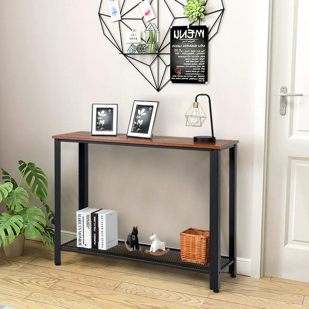 Vintage Style Console Table with Storage Shelf - Sturdy Metal Frame & Wood Top - Durable, Scratch-Resistant, Easy to Clean - Perfect for Entryway, Living Room, Bedroom - Black