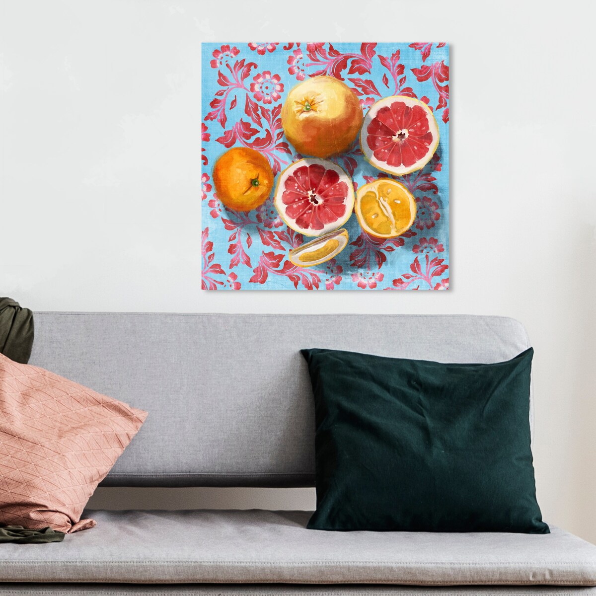 Tropical Citrus Still Life Blue Canvas Wall Art Print - Kitchen & Cabin Decor - Perfect for Farmhouse, Lodge, and Rustic Home Decor