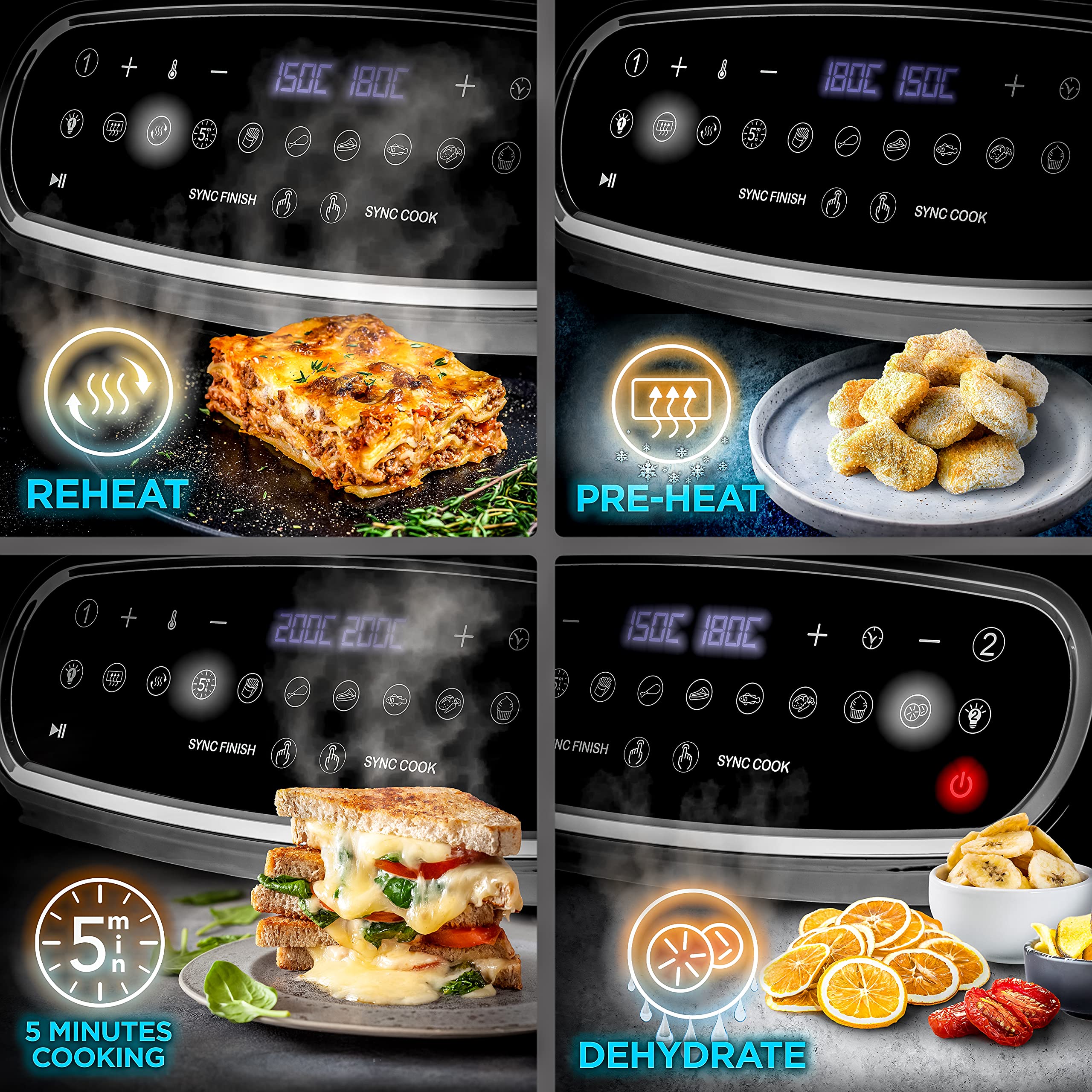 Duronic AF24 10L Dual Drawer Digital Air Fryer with Visual Window | 2-Zone Cooking | 10-in-1 Functions for Healthy Oil-Free Meals | Perfect for Family Cooking, Roasting, Baking | Dishwasher Safe Non-Stick Baskets (Black) | Ideal for Busy Households & Meal Prep