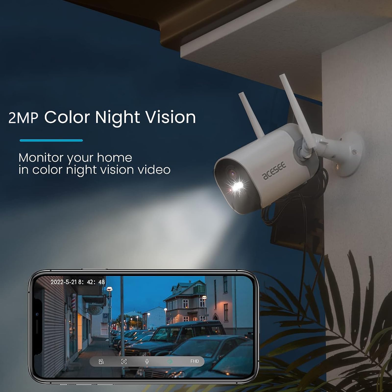 Acesee Wireless Outdoor Security Camera - Rechargeable Battery Powered WiFi IP Camera with Motion Detection, Spotlight, 2-Way Audio & Waterproof (Cloud/SD Storage) - Ideal for Home Surveillance, Backyard Monitoring & Property Security