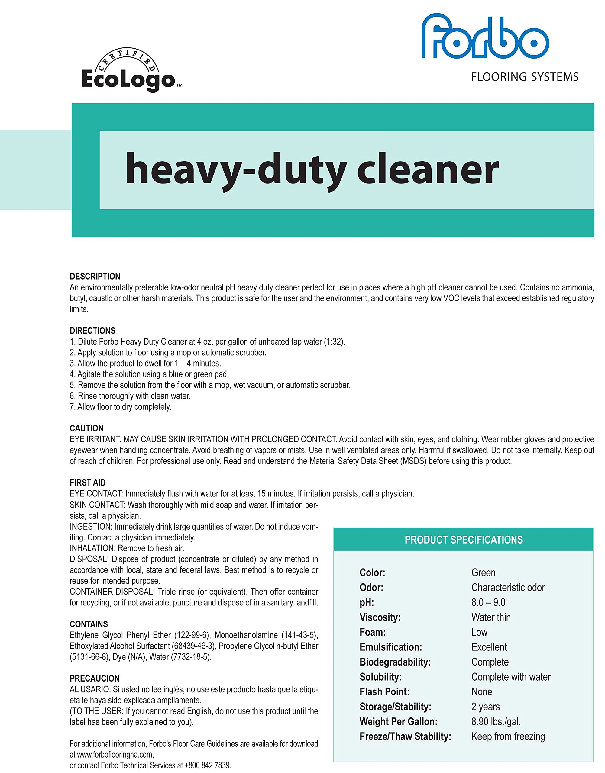 Forbo Heavy Duty Vinyl Cleaner - Professional Floor Cleaner for Vinyl, Linoleum & Rubber Floors - Perfect for Home, Office & Commercial Use