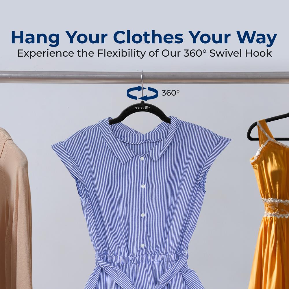 Non-Slip Velvet Clothes Hangers - 50 Pack, Space Saving Velvet Hangers for Closet Organization, No More Sliding Clothes - Perfect for Shirts, Pants, Dresses & Coats (Black)