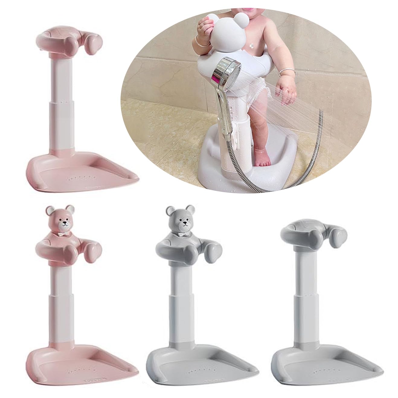 Adjustable Baby Shower Stand with Anti-Slip Base | Toddler Bath Tower for 6-18 Months | Safe Standing Support with Handle | Free Mother's Hands | Perfect for Bath Time Safety & Independent Toddler Learning