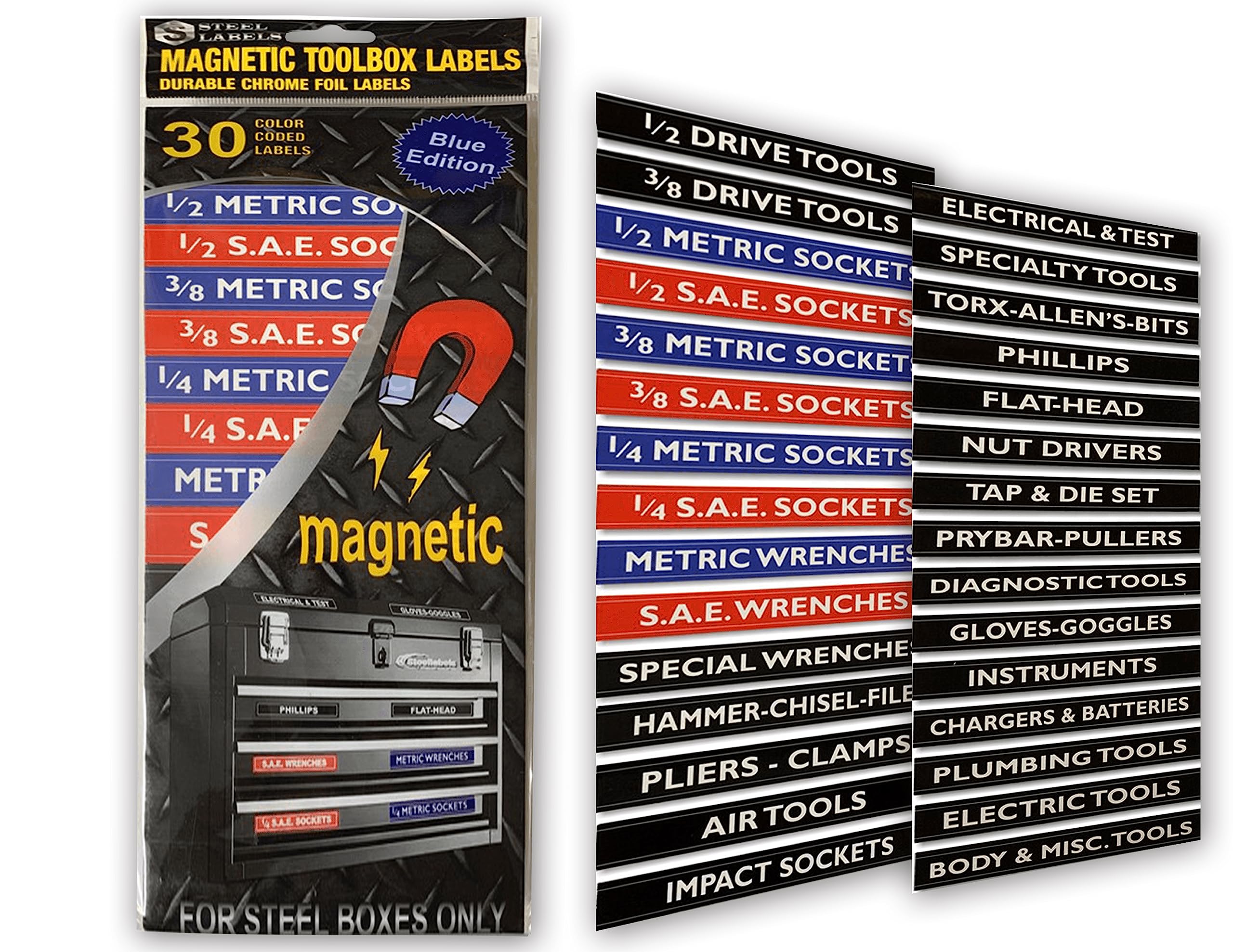 Magnetic Tool Box Organizer Labels (Blue Edition) - Quick & Easy Tool Chest, Drawer & Cabinet Organizer for Craftsman, Snap-on, Mac & All Steel Tool Box Brands - Perfect for Garage, Workshop & DIY Projects