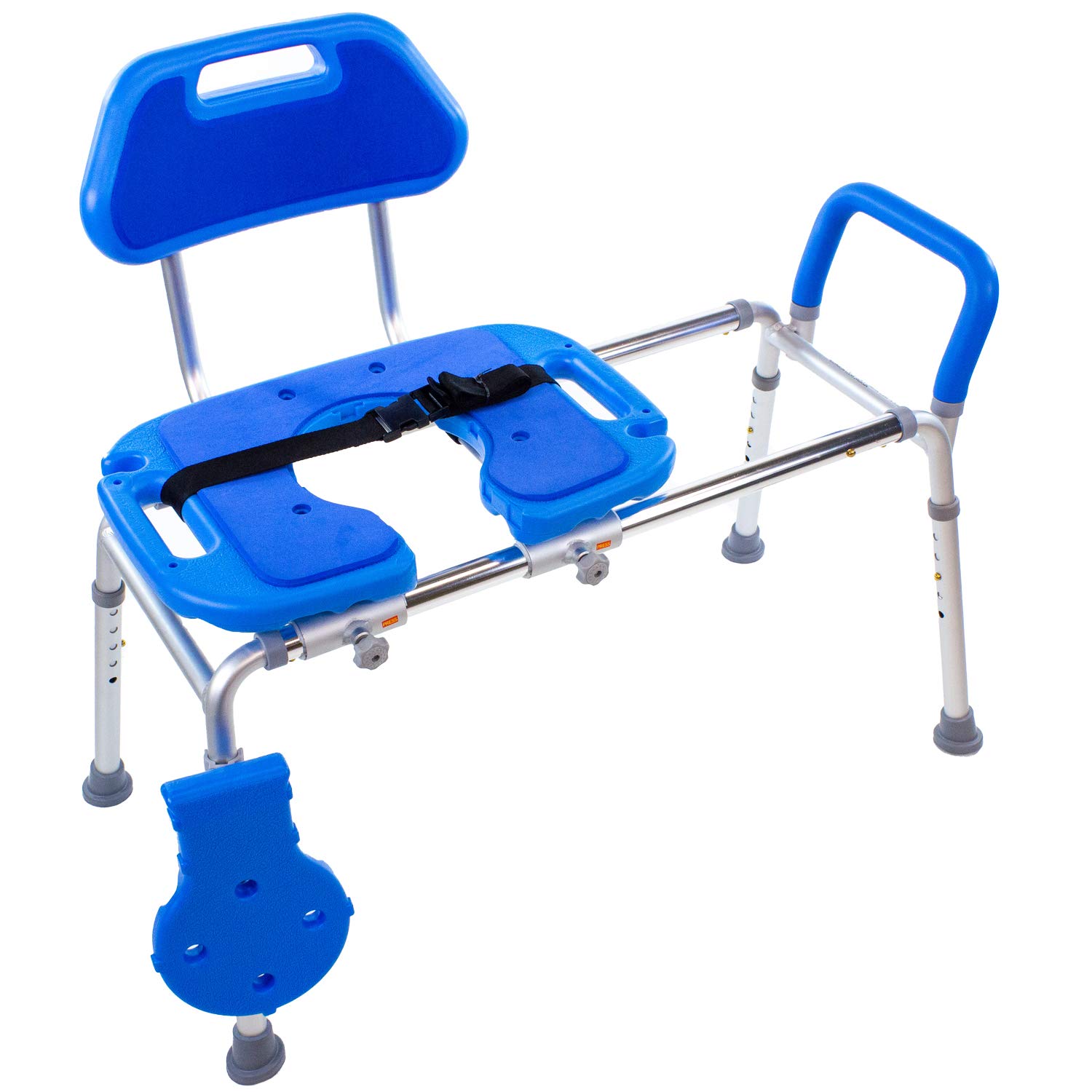 Platinum Health Sliding Shower Chair HydroGlyde Premium Heavy Duty - Padded Bathtub Transfer Bench with Cut-Out Seat, Adjustable Legs & Safety Belt | Tool-Less Assembly | Elderly & Disabled Bathing Safety | Non-Slip Blue Shower Seat for Bathtub & Walk-In Showers