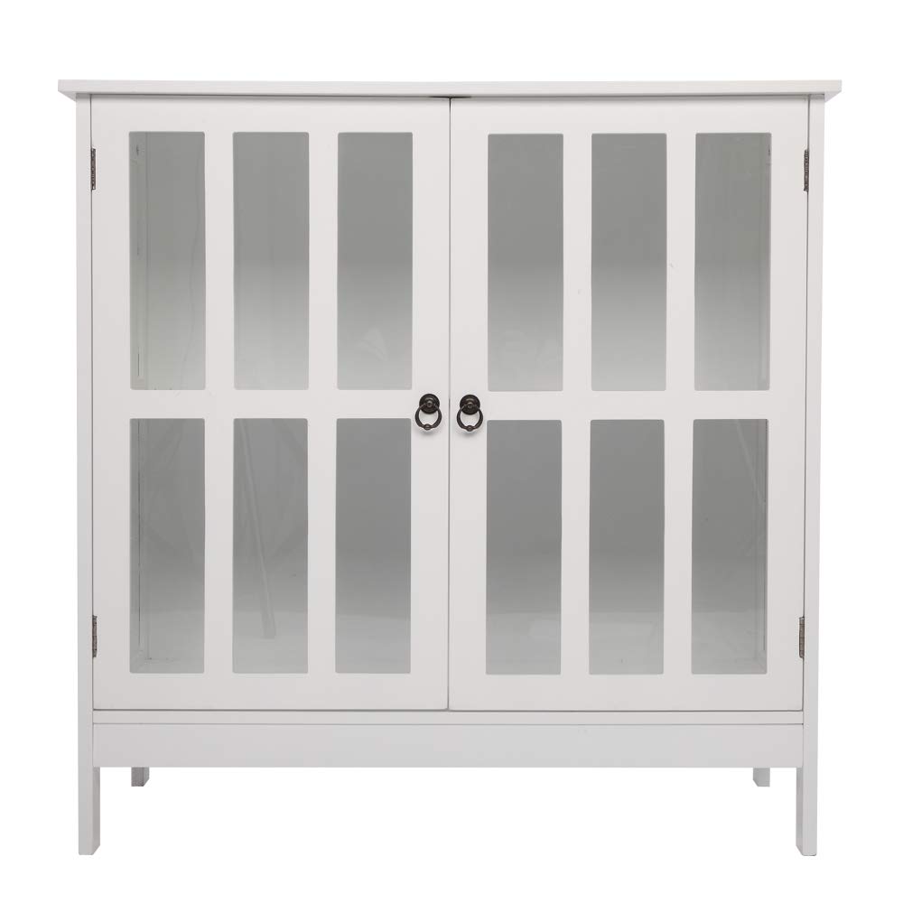 White Sideboard Buffet Storage Cabinet with 2 Glass Doors - Kitchen & Dining Room Organizer for Dishes, Liquor & Display Items | Perfect for Home Entertaining & Curio Collections