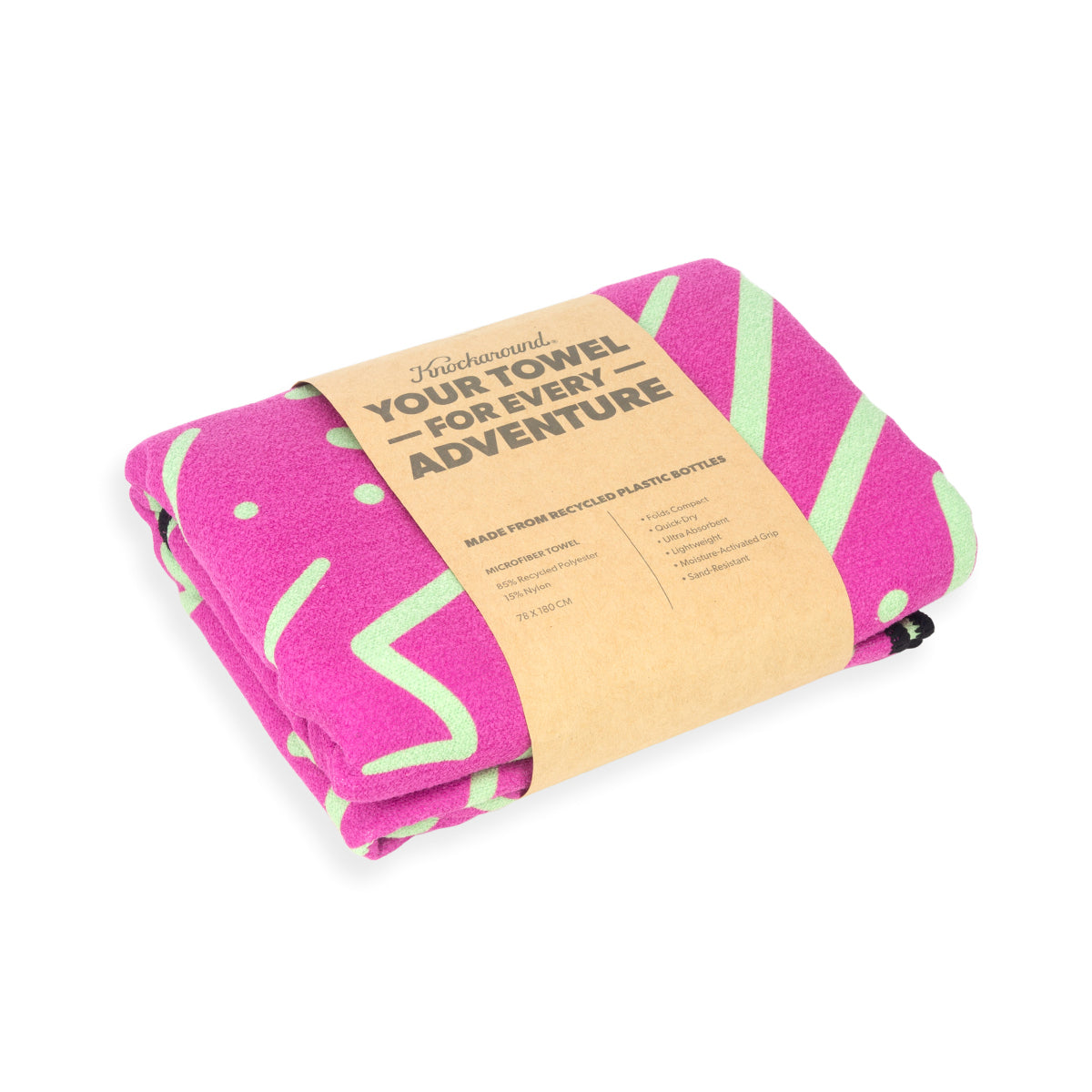 Adventure Towel - Quick Dry & Lightweight Travel Towel in Pink Zigzag Pattern | Perfect for Camping, Hiking, Beach & Yoga