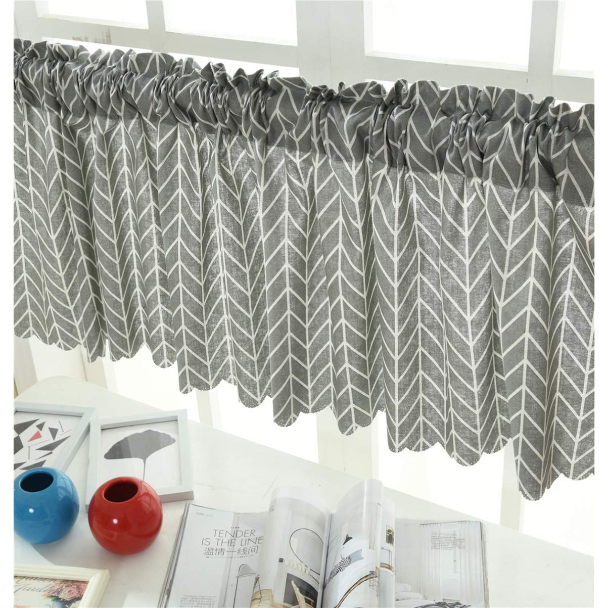 LIOOBO Short Window Curtains for Kitchen, Living Room, Door - Light Filtering Coffee Themed Home Decor for Cozy Ambiance