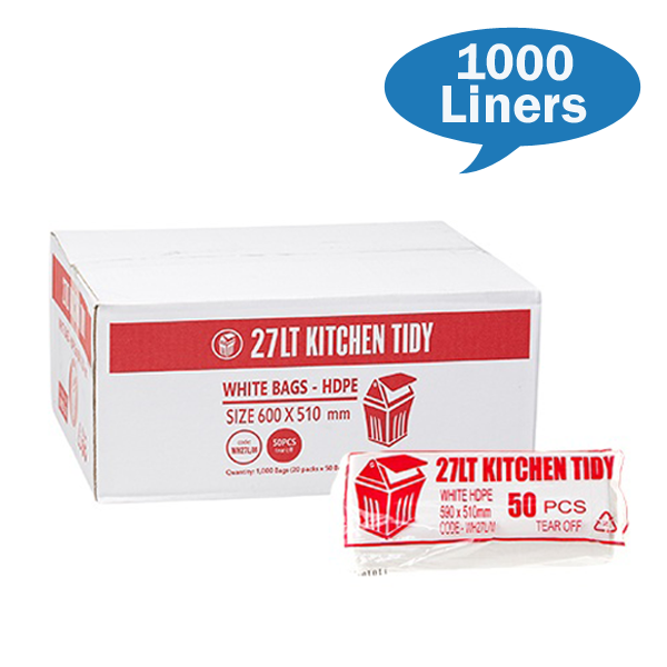 27L White Kitchen Trash Bags - Heavy Duty Bin Liners for Waste Disposal, Home & Office Use - Perfect for Kitchen, Bathroom & Recycling Bins