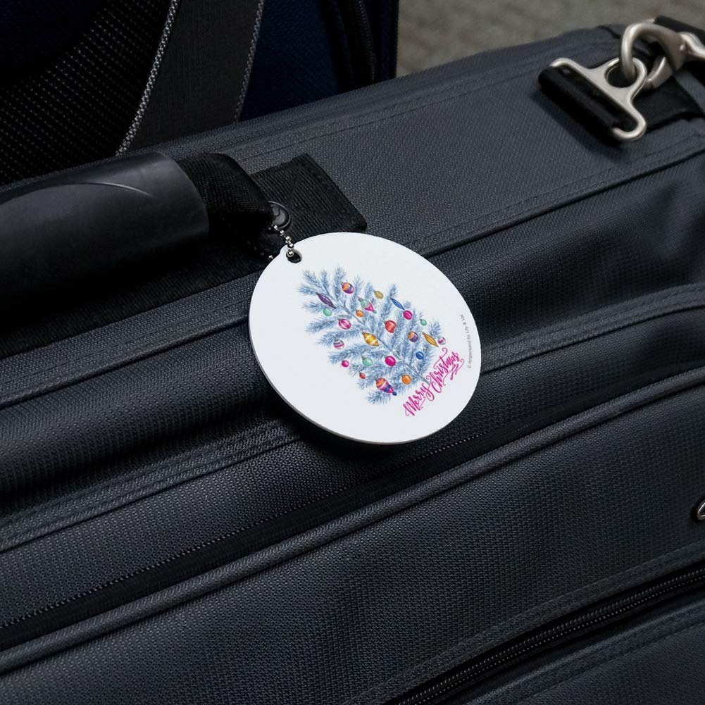 Festive Christmas Tree Luggage Tag with Ornaments - Round ID Tag for Suitcases & Carry-On Bags - Perfect for Holiday Travel & Gift Giving