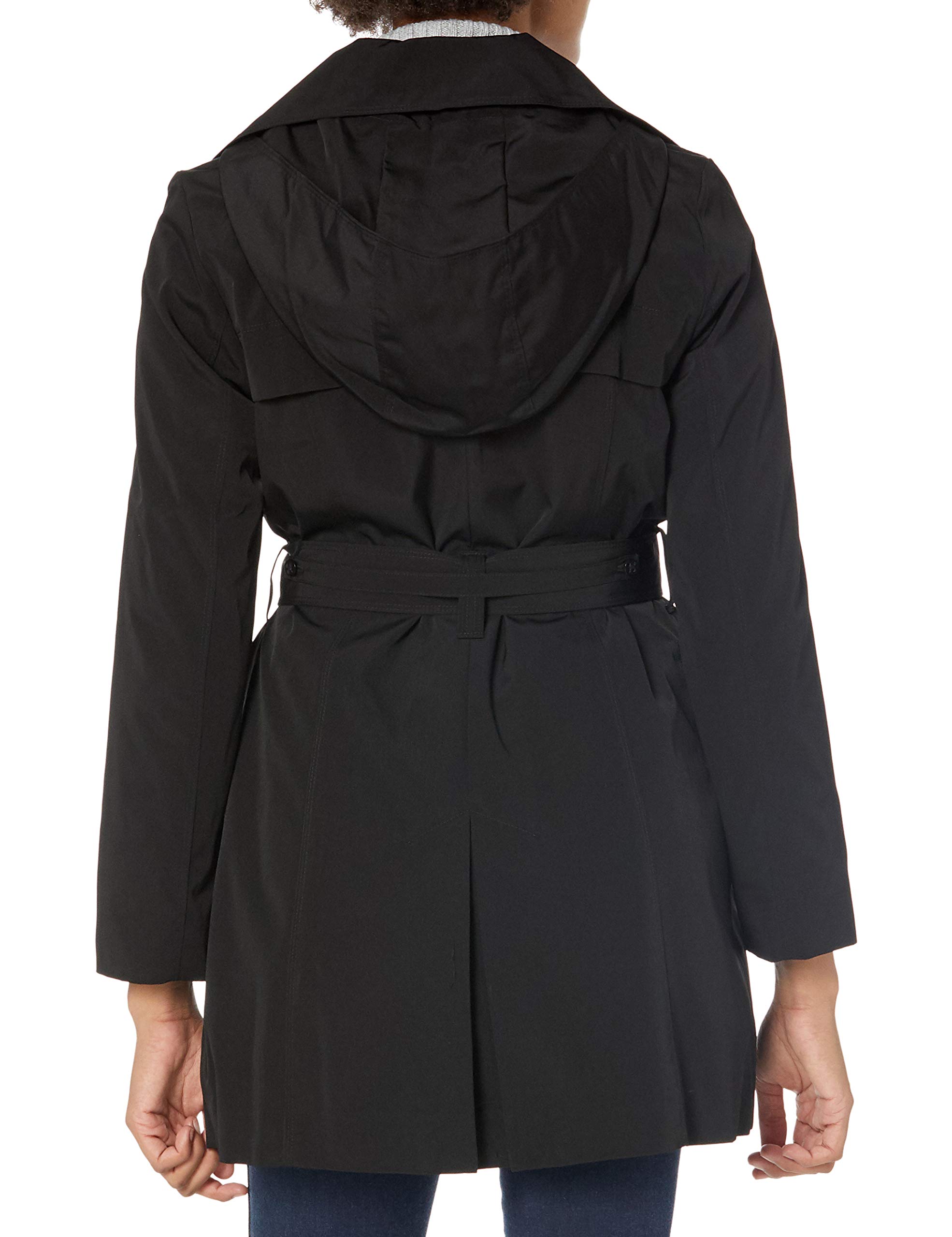 London Fog Women's Waterproof Trench Coat - Single-Breasted Double Lapel Belted Raincoat, Black, Size Medium | Classic Elegant Outerwear for Work, Travel & Rainy Days