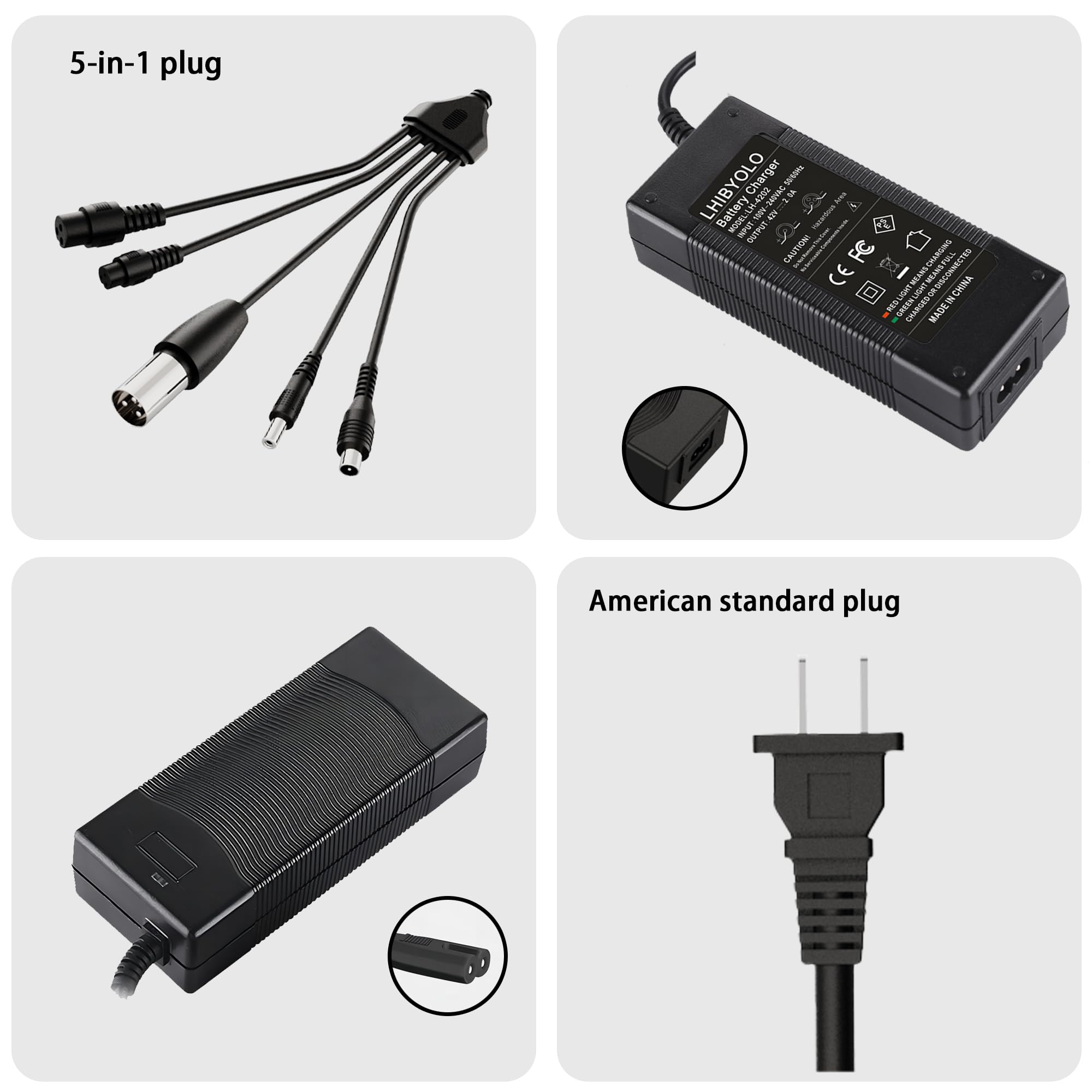 42V 2A Universal Electric Scooter Charger with 5-in-1 Plugs - Compatible with 36V E-Bike & Lithium Batteries - Works with Jetson, Razor, Swagtron, Bird, Gotrax, Segway - Perfect for Commuting, City Travel & Outdoor Adventures
