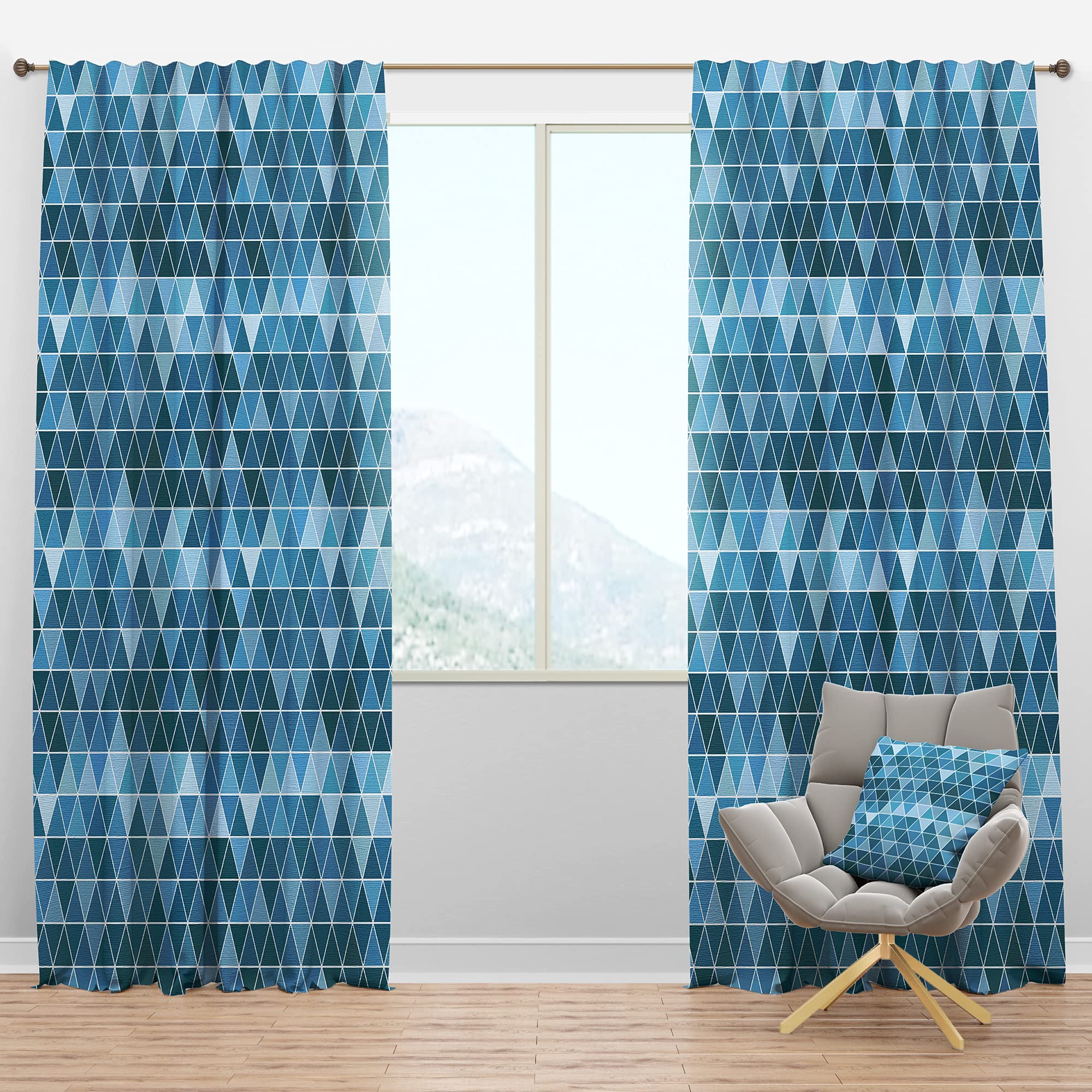 DesignQ Blackout Curtains - Thermal Insulated Blue Geometric Triangle Pattern Window Drapes (52x108 Inch) for Bedroom & Living Room - Noise Reducing & Energy Saving Home Decor