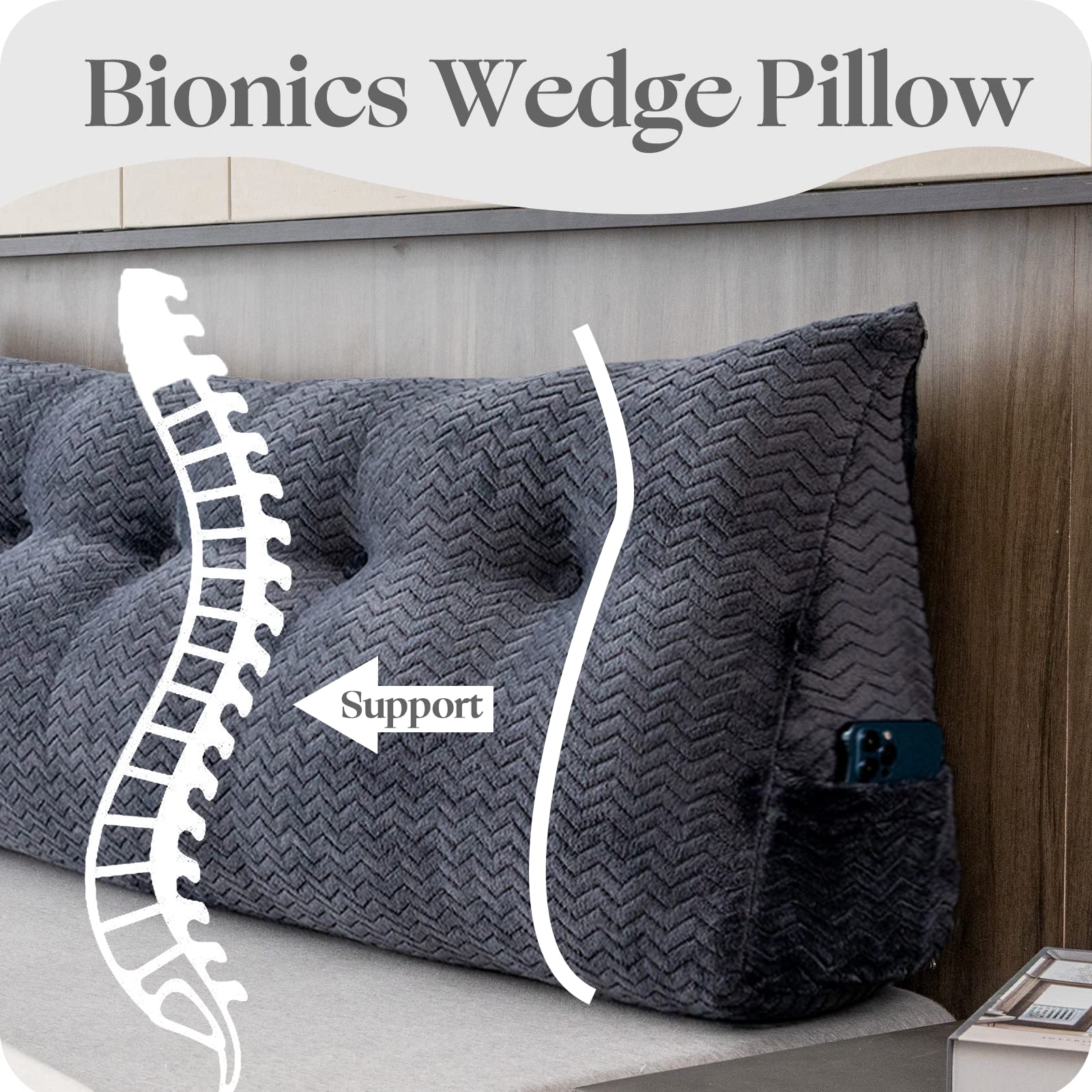 Large Triangular Headboard Wedge Pillow with Removable Cover - Backrest Support for Reading, Watching TV & Relaxing in Bed - Perfect for Daybeds, Sofas and Home Comfort