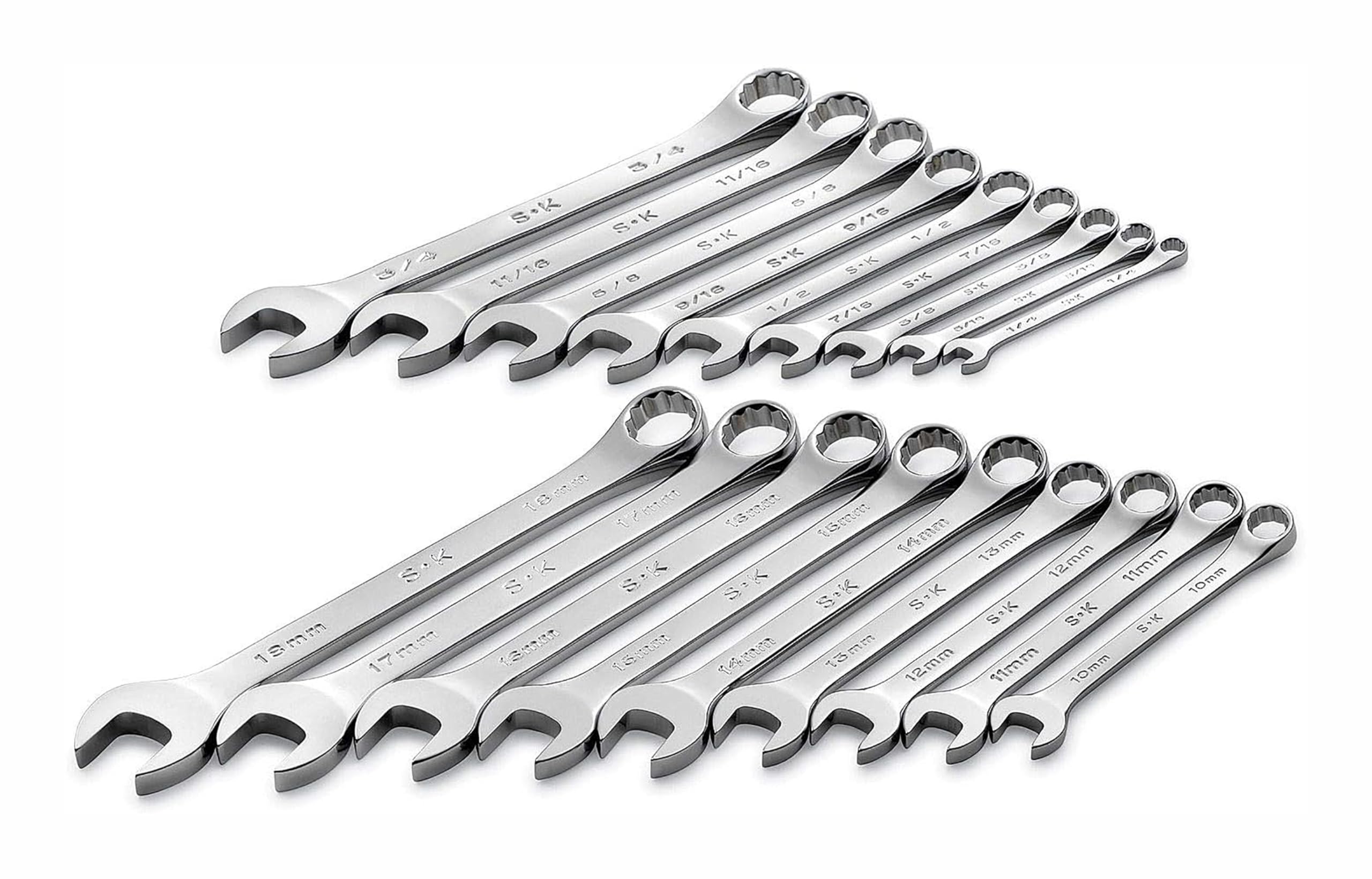 SK Tools USA 18-Piece SAE & Metric SuperKrome® Combination Wrench Set (1/4