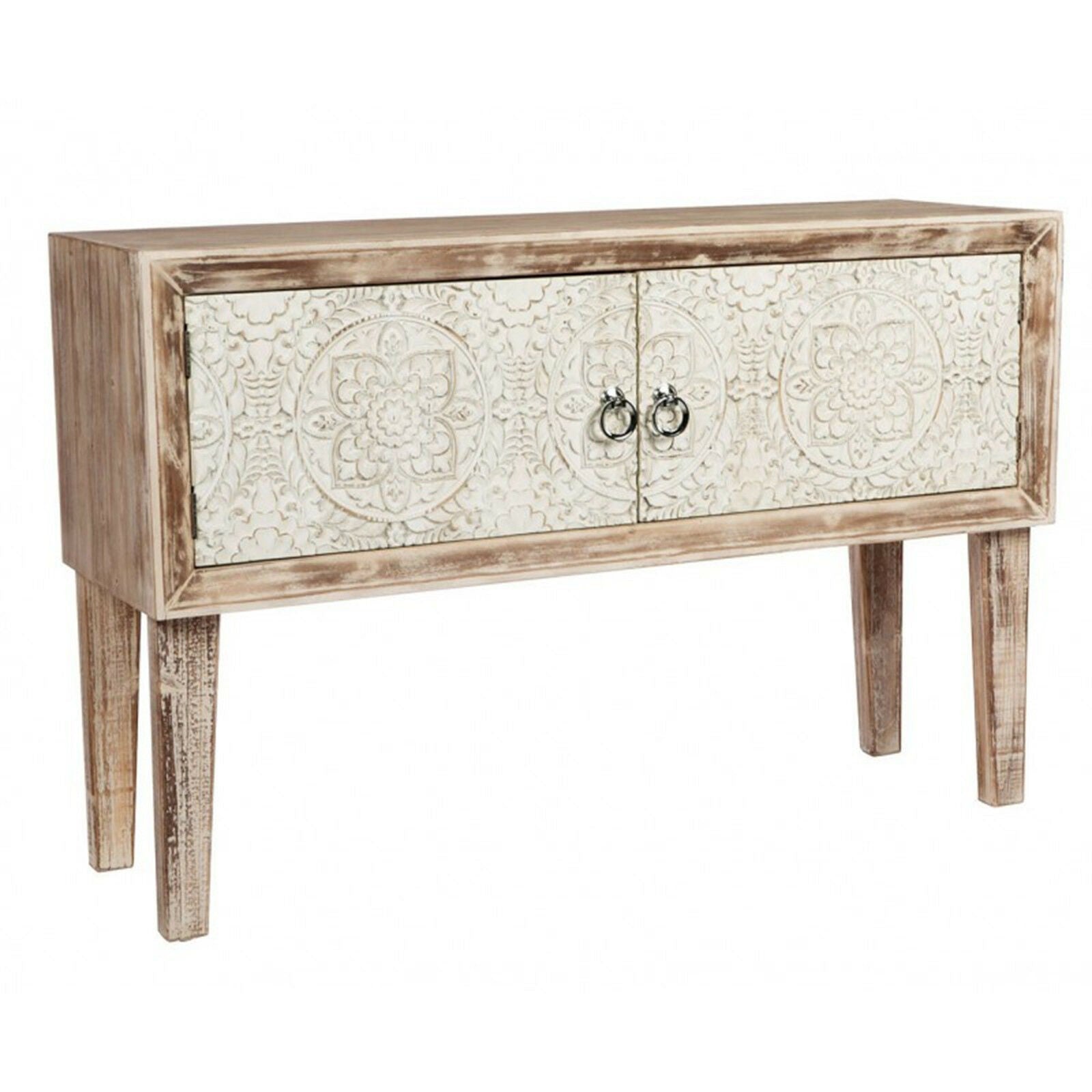 Hand Carved Solid Wood Hall Side Table - Rustic Entryway Console Table for Living Room, Bedroom & Foyer Decor - Perfect for Keys, Lamps & Home Organization