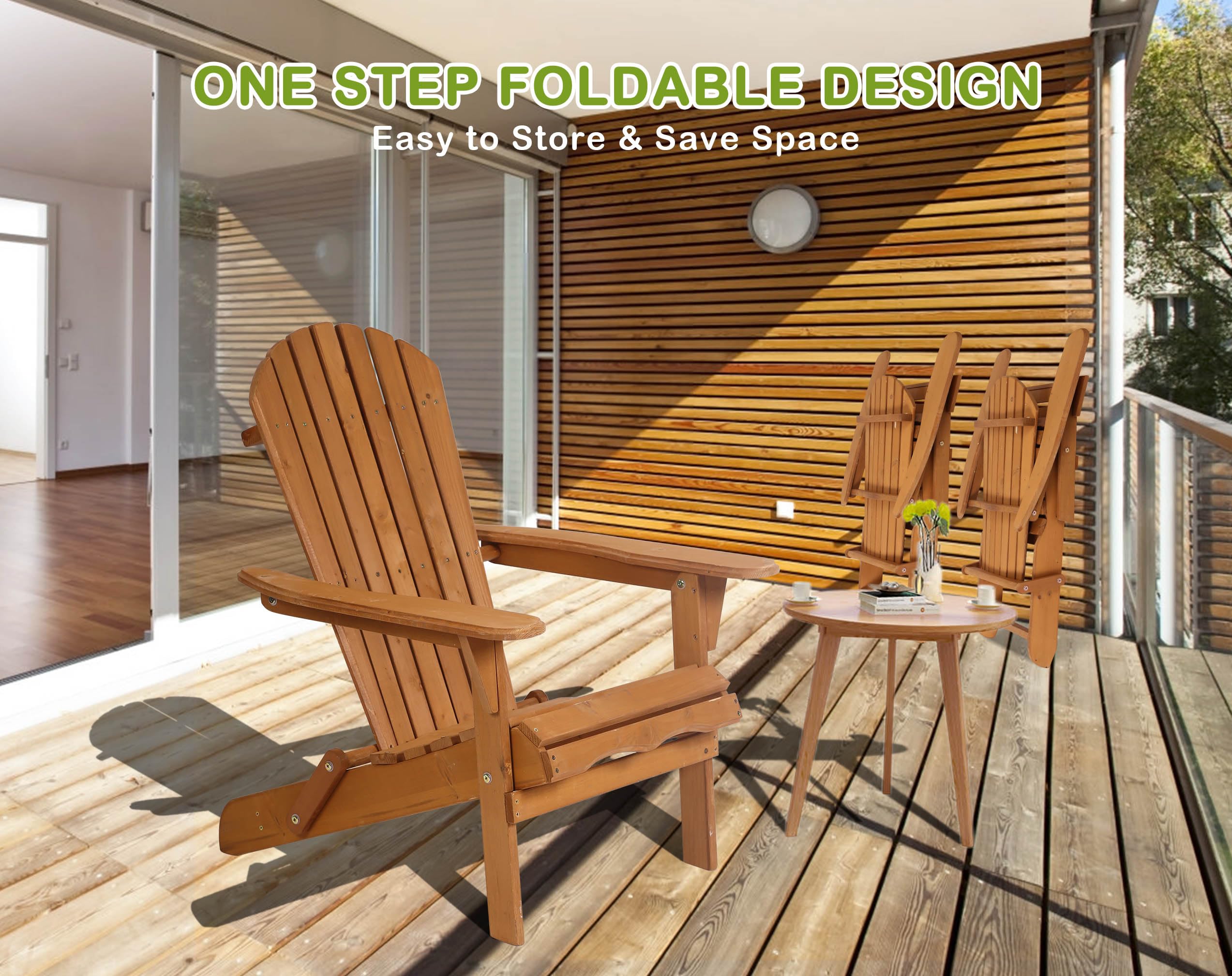 Solid Wood Folding Adirondack Chairs Set - 250 Lbs Weight Capacity, All-Weather Outdoor Lawn & Garden Chairs with Wide Armrests - Easy to Assemble Fire Pit Seating for Patio, Backyard & Poolside Relaxation