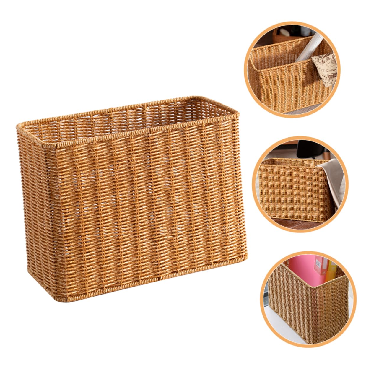 PRETYZOOM Narrow Tall Plastic Storage Bins - Rattan Style Home Organization Baskets for Bathroom, Kitchen, Bedroom & Office Supplies | Decorative & Functional Storage Solution