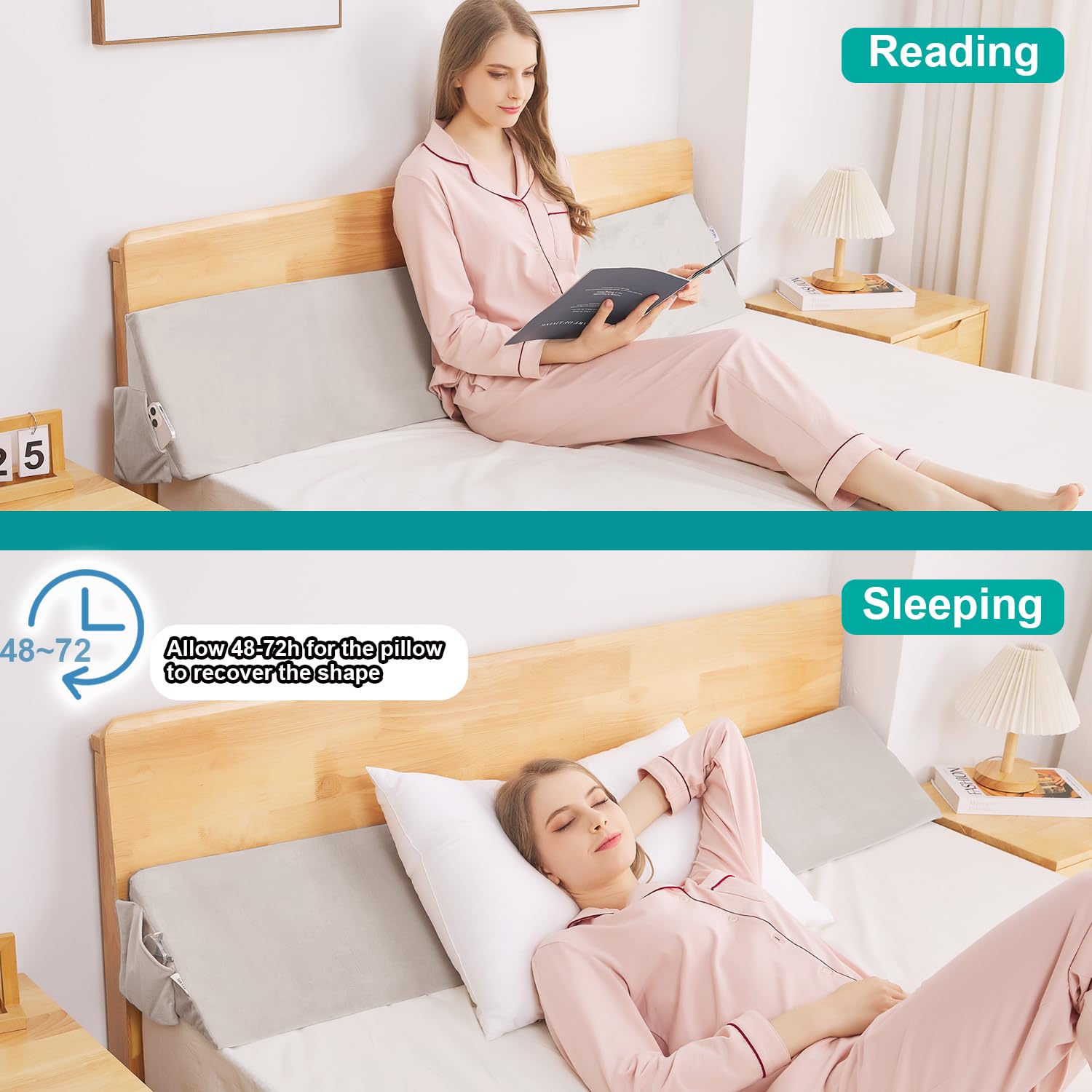 60x10x6 Inch Queen Size Bed Wedge Pillow - Adjustable High-Density Foam Headboard Gap Filler for Mattress Support | Perfect for Sleeping, Reading & Back Pain Relief in Bed